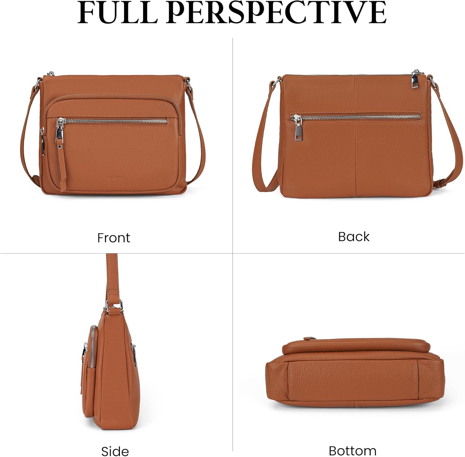 befen Genuine Leather Crossbody Bags for Women Medium Size RFID Blocking Leather Purse for Women with Multi Zip Pockets - Image 7