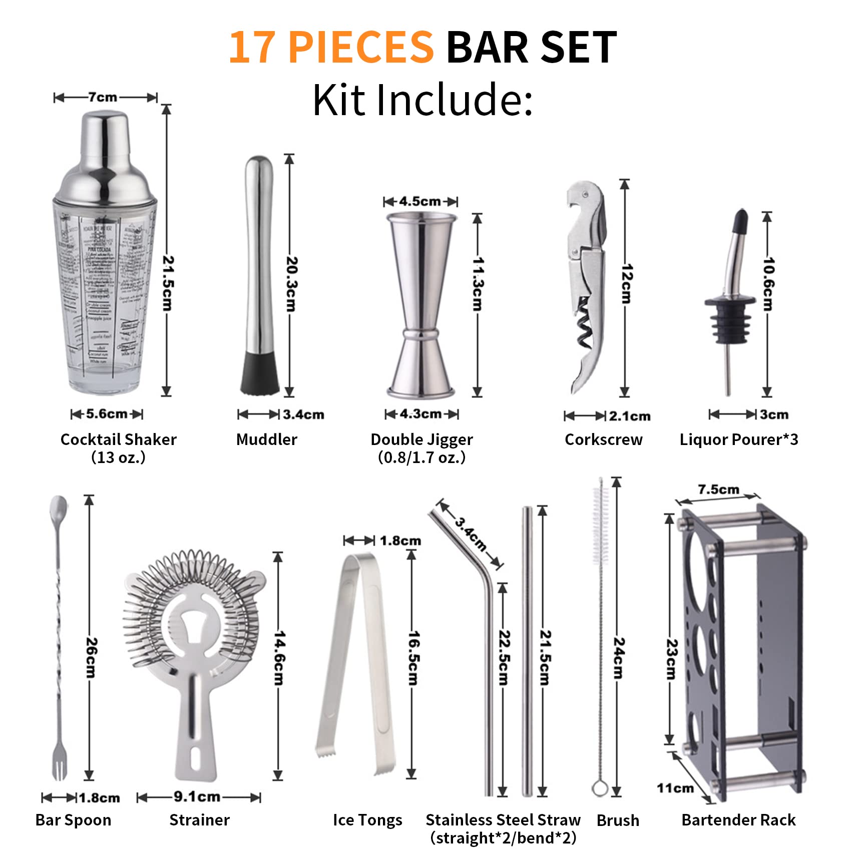 SAVORLIVING Cocktail Shaker Set, 17-Piece Stainless Steel Bartender Kit with Acrylic Stand, Professional Bar Tools for Home, Bars, Parties Drink Mixing, Premium Bartending Set Gift