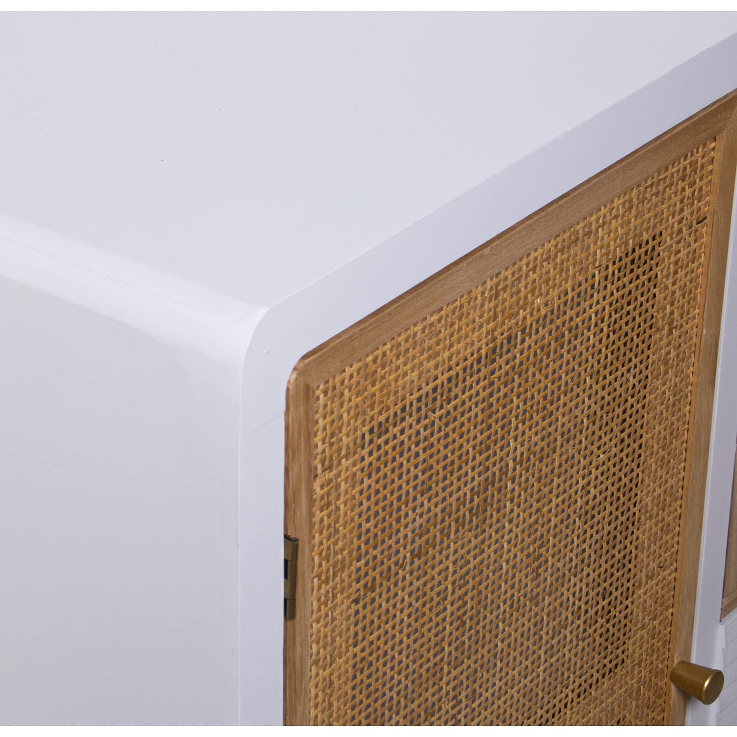 MUEBLE ENTRADA MADERA 4 CAJONES+PUERTA BLANCO/RATÁN 80X40X82CM, ABETO+DM+RAT┴N