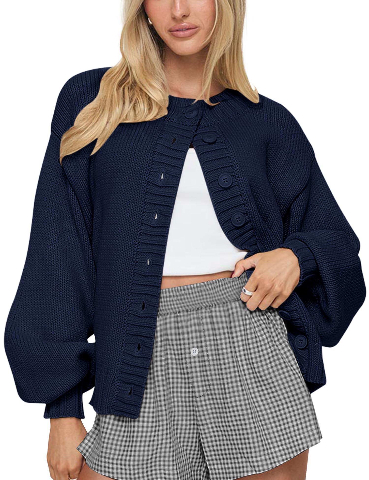 LOMON Cardigan for Women Lantern Long Sleeve Button Down Sweater Oversized Open Front Cardigan Sweaters Coats