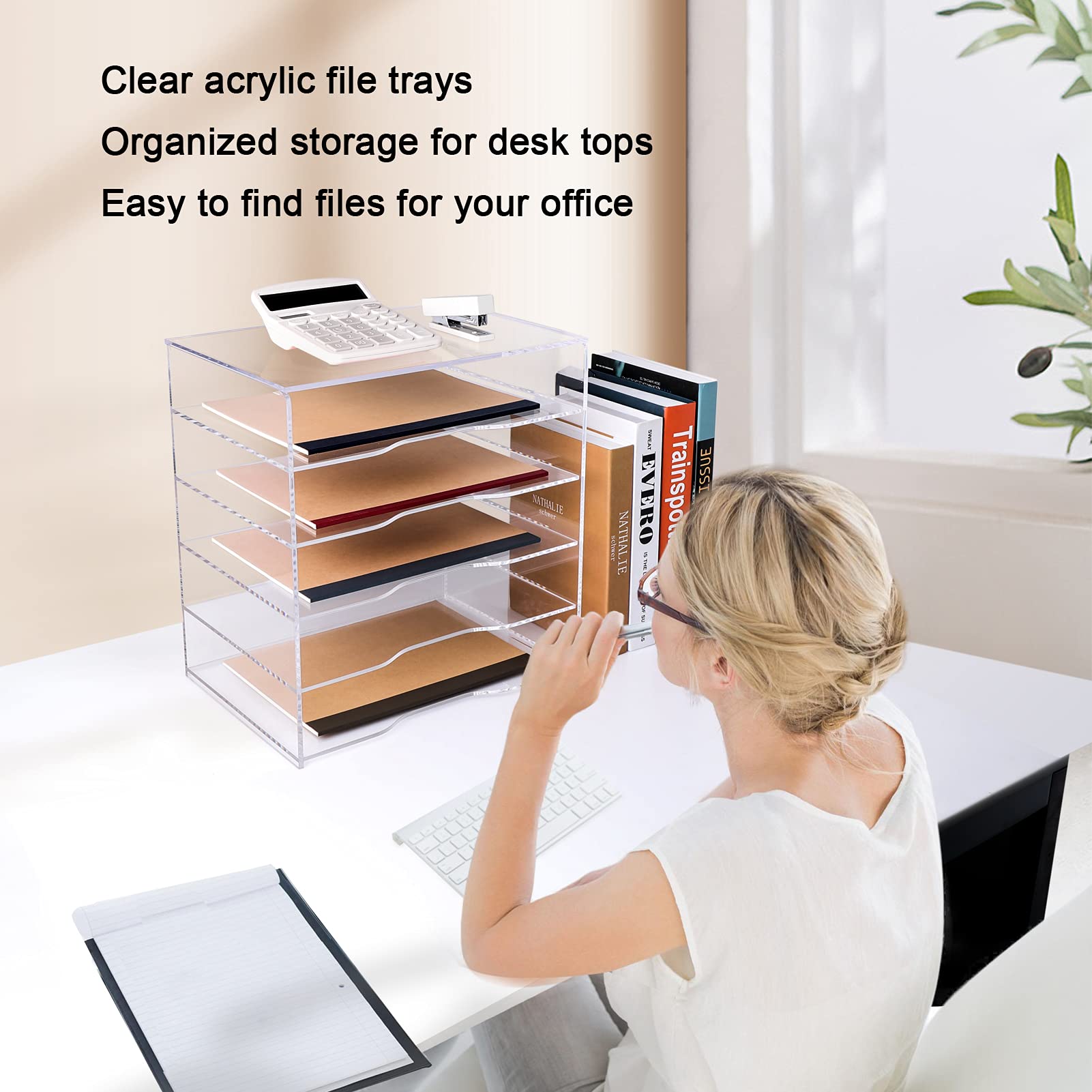 Organiseur de bureau en acrylique transparent - Bac à courrier de taille élargie avec 5 étages horizontaux - 1 lot (5 niveaux