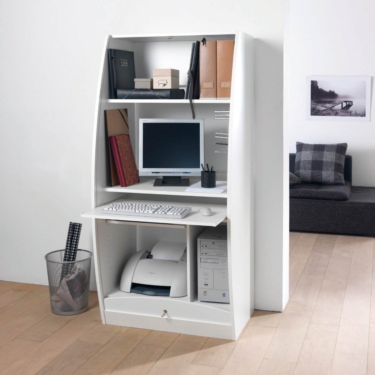 SIMMOB Armoire Informatique Galbée Largeur 60 cm 5 Niches - Blanc