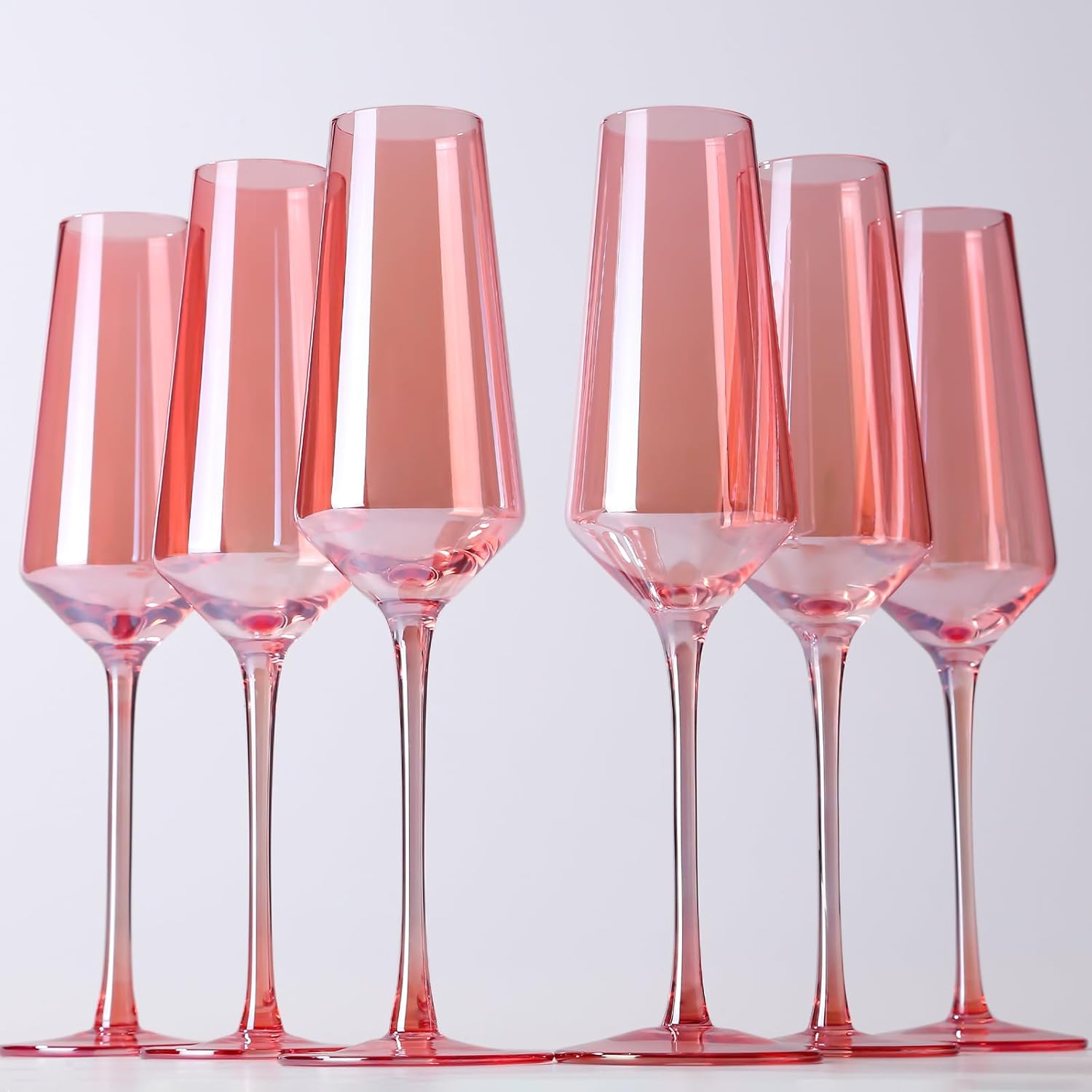 comfit Pink Crystal Champagne Flutes Glass HandBlown