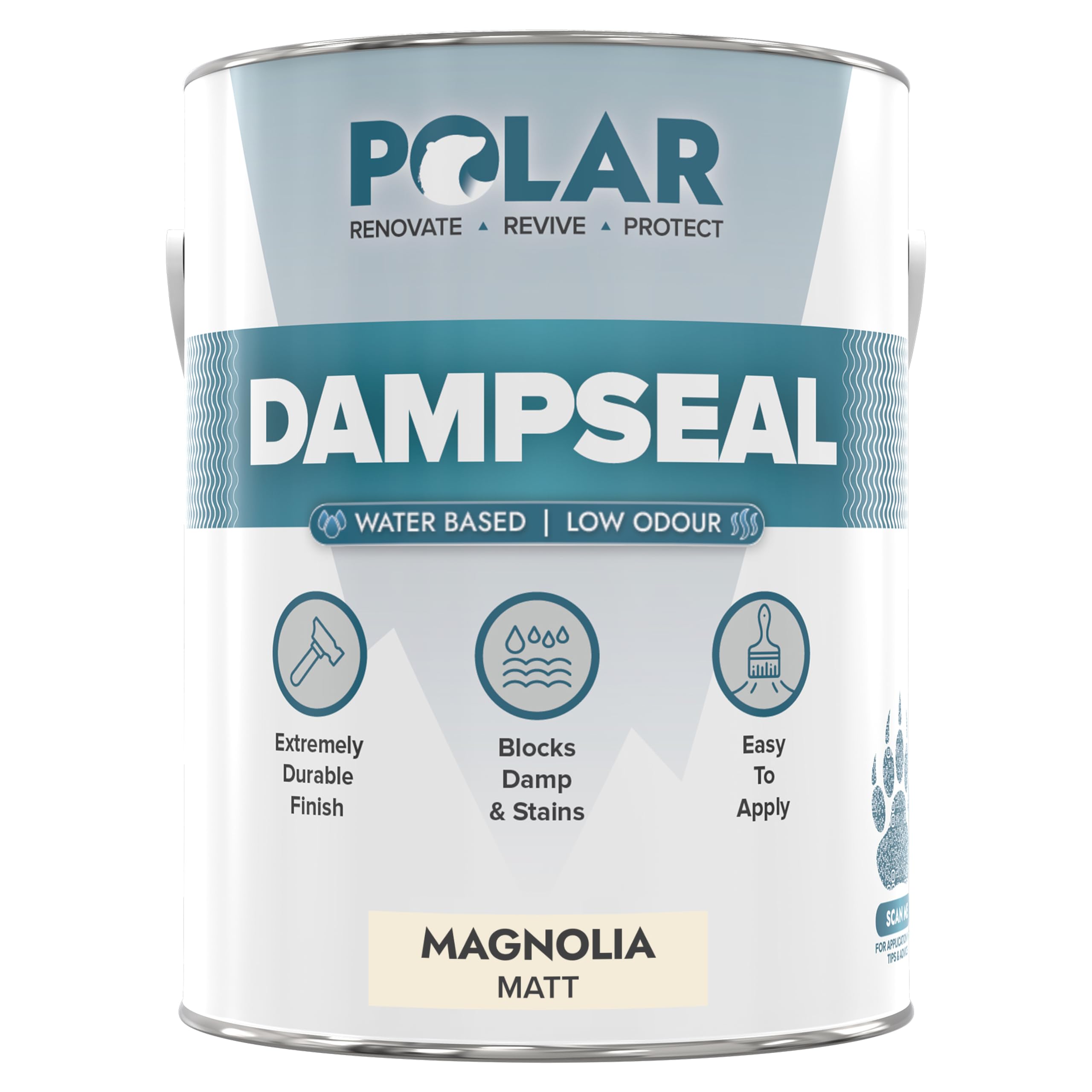Polar Water Based Damp Seal - 2.5 Litres, Magnolia - Low Odour, Solvent Free, Damp Proofing Paint, Stain Blocker - Interior Walls & Ceilings - Smooth Matt Multi-Surface Finish