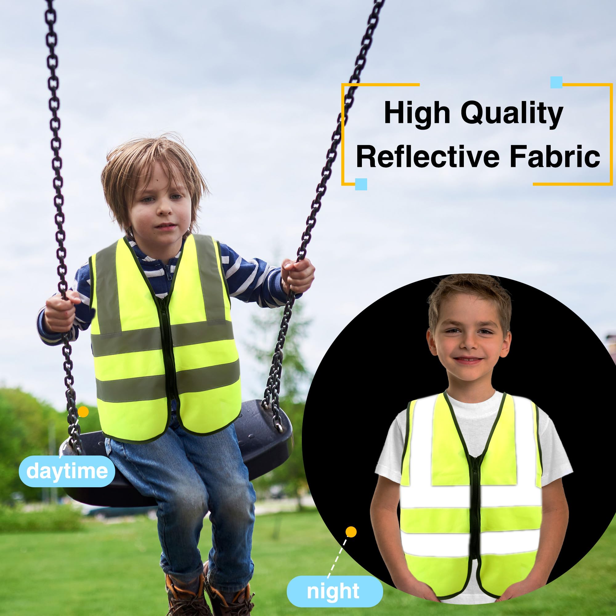 6 Pack Kids Hi Vis Vests Child Hi Vis Reflective Vest Bulk Children High Visibility Safety Vest with Reflective Strips for Girls Boys Outdoor Traffic Activities (M - Image 4