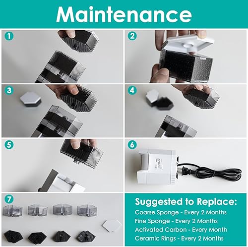 Miniatura 5 de Filtro de acuario de tortuga de 4 etapas para tanques de bajo nivel de agua, filtro de reptiles de cascada súper silencioso de 265 GPH para tanques