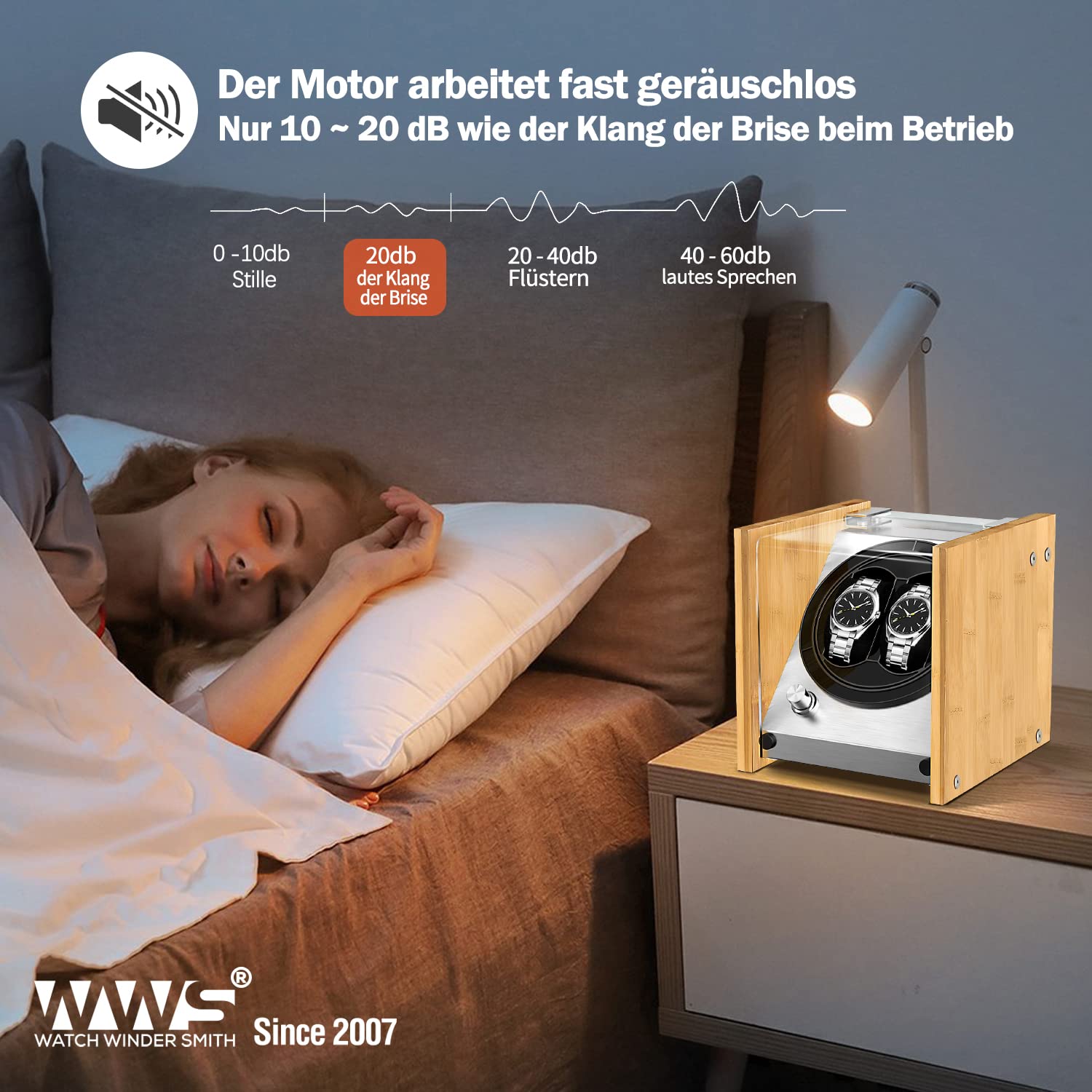 Watch Winder Smith Uhrenbeweger für 2 Uhren – Automatischer Uhrendreher mit 4 Laufmodi, leisem Japan-Motor & wahlweiser AC-/DC-Stromversorgung