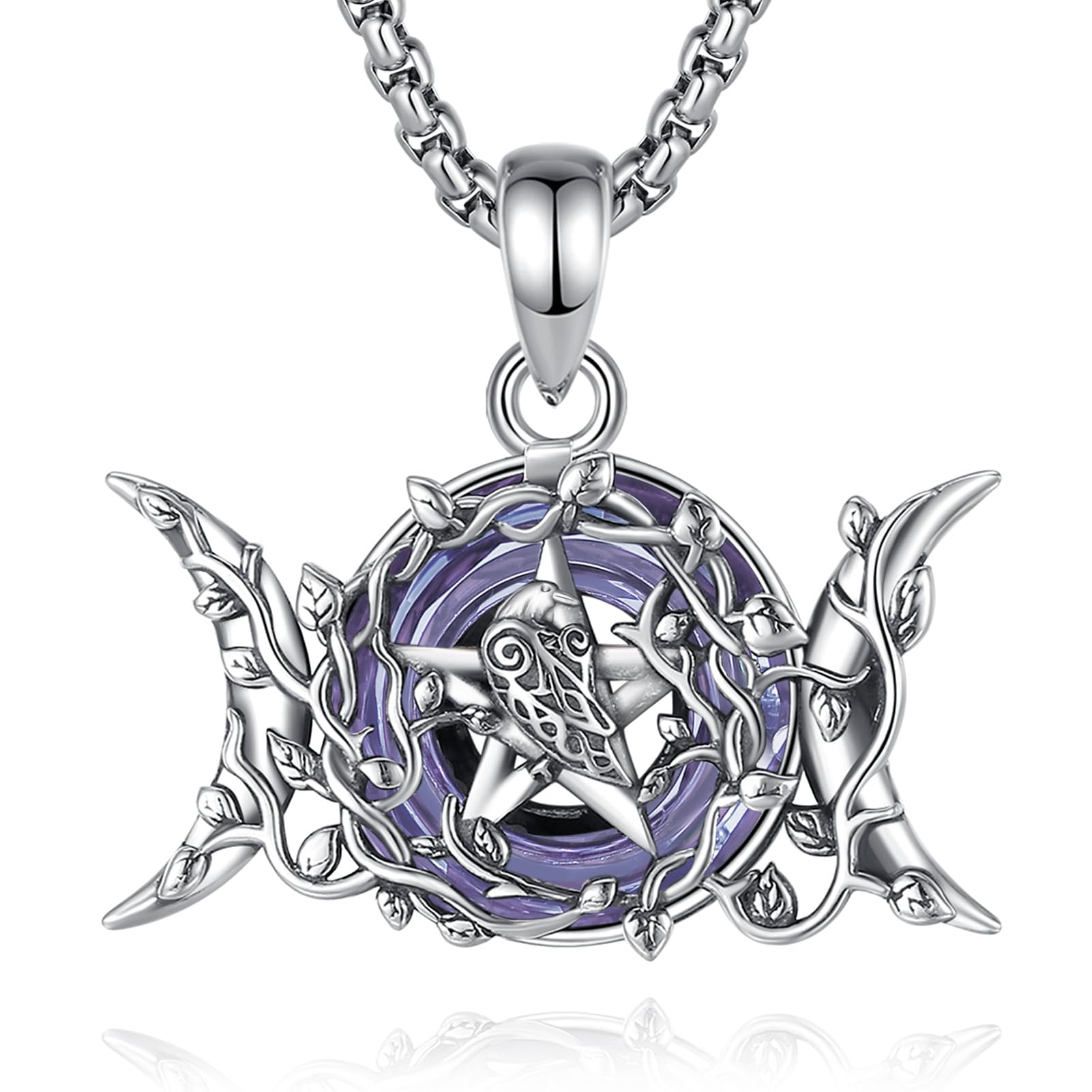 AEONSLOVE Colgante Diosa Hécate Plata de Ley 925 para Mujer, Collar Diosa Lilith Medalla Rueda de Hécate/Diosa Triple Luna, Joyas Brujería Wicca