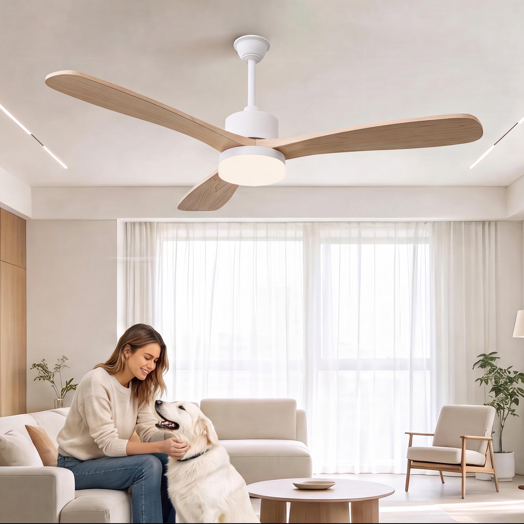 Ventilador de techo con luz y mando a distancia 106 cm, grano de madera