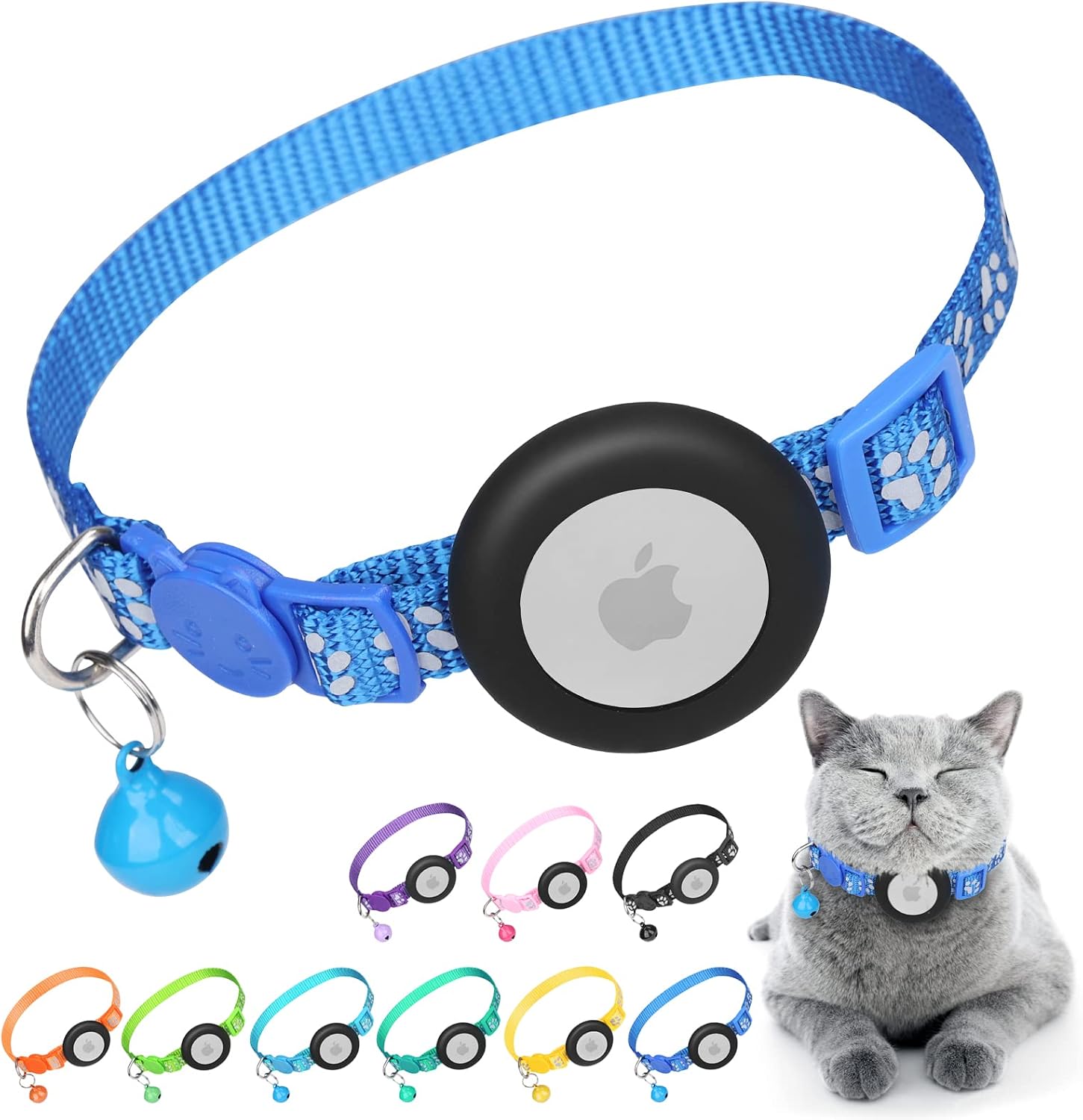 Airtag Cat Collar, Apple Air Tag Cat Collar with Safety Buckle and Bell, Reflective cat Collar Breakaway with Air tag Holder for Cat…