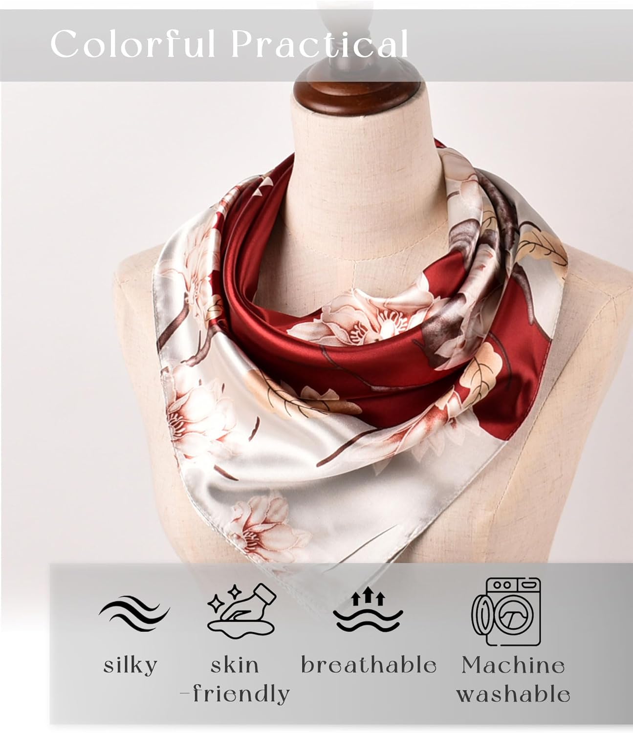 CHUNG Women Square Scarf Wrap 35” Satin Headscarf Emulation Silk Large Hair Bandanas Neck Scarves Accessories Patterned - Image 7