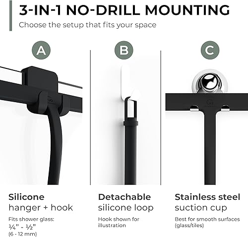 Miniatura 3 de GÜTEWERK Escobilla de ducha para puertas de vidrio, escobilla de silicona para ventanas, baño y limpieza de vidrio, color negro, 9 pulgadas