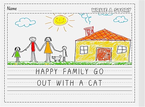 Eaasty 100 hojas de papel de escritura a mano a granel para niños, diario con espacio de historia y líneas punteadas de 11 x 8.5 pulgadas, cuadernos