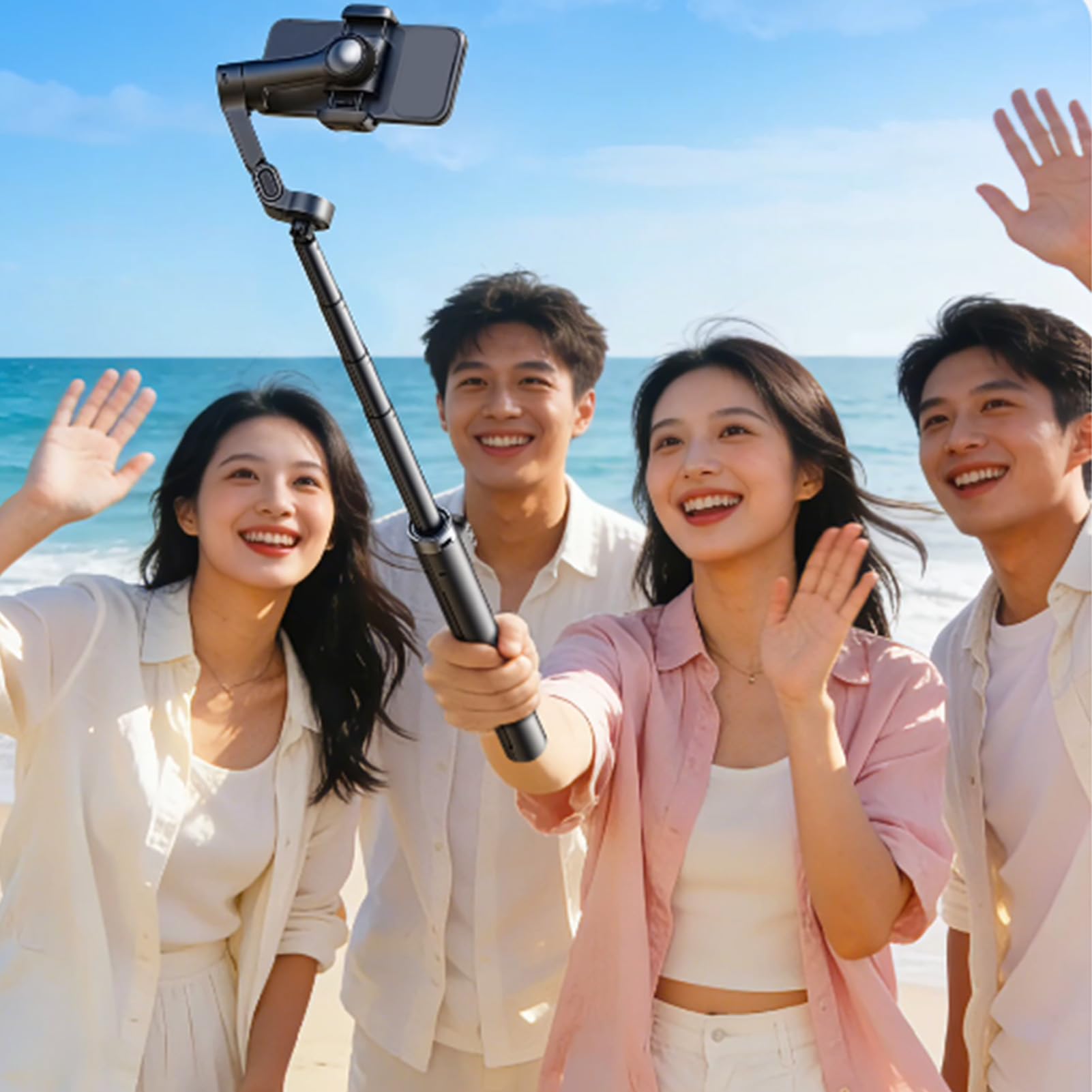 ciciglow Treppiede per Selfie Stick, Tracciamento AI e Luce di Riempimento | Estensibile, lunghezza 180 cm, stabilizzazione a 3 assi, supporto portatile per treppiede per telefono cellulare per