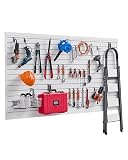 VEVOR Slat Wall Paneling, 8 x 4 ft, PVC Garage Slatwall with Accessories, White Slat Wall Easy-to-Install Adjustable Slatwall Panel with Coupling Structure & DIY Cutting, Fits for Storage & Display 32 sq ft - With accessories White