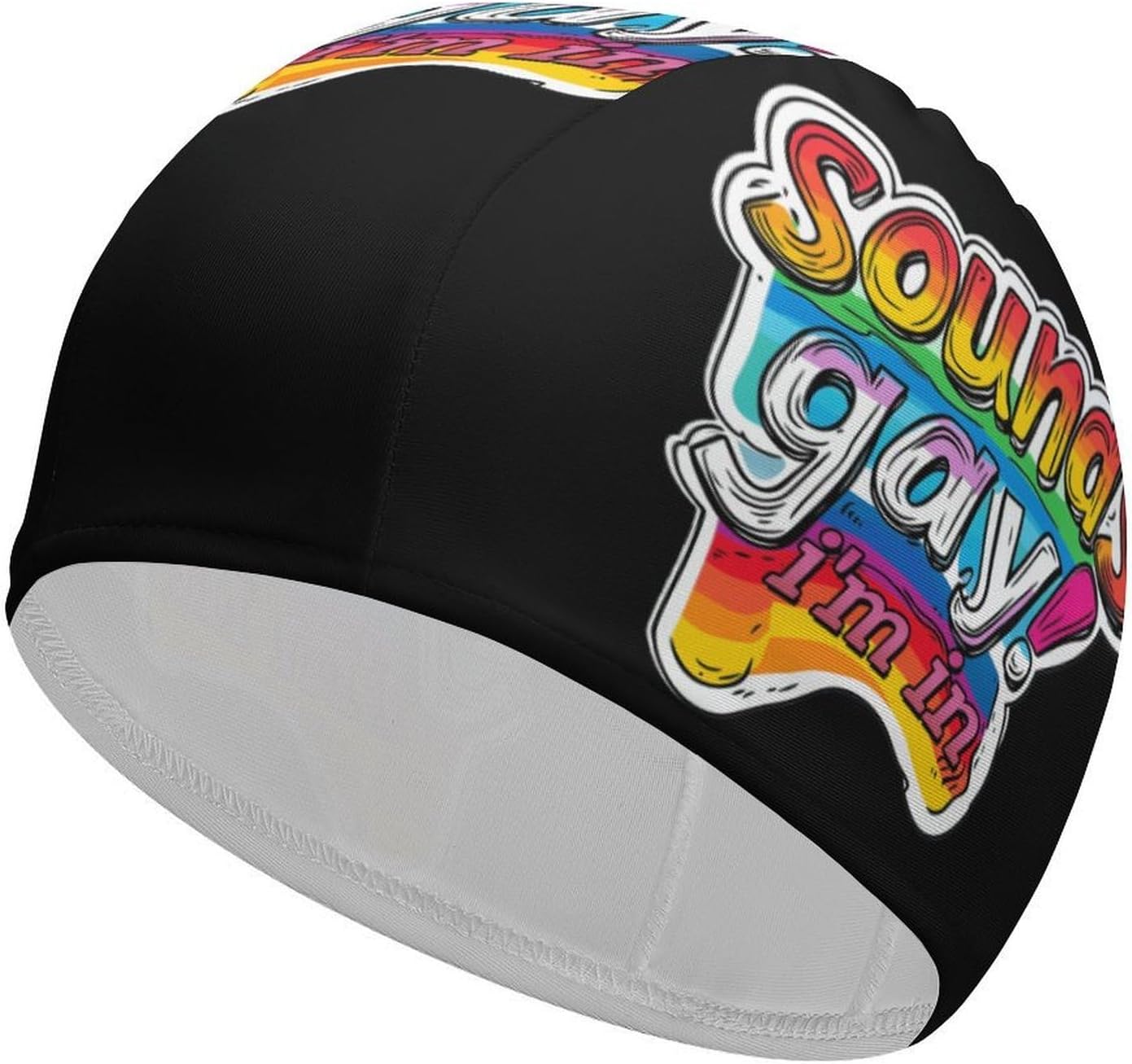 Sounds Gay I'm in LGBTQ Womens Swim Cap for Men Adult Swimming Hat Curly Short Medium Long Hair