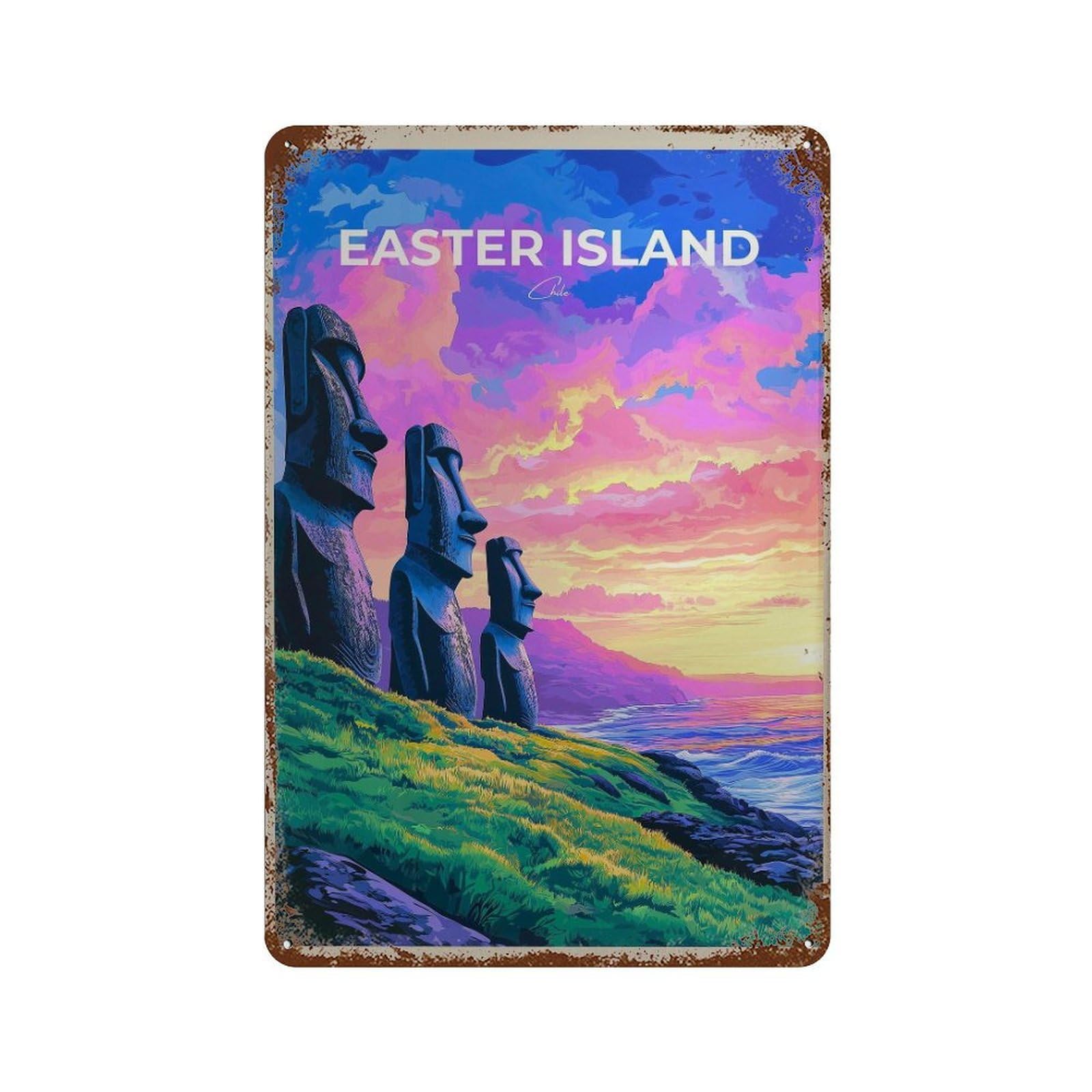 xiaoxiaoshen Easter Island Travel Rapa Nui Moai Wall Decor Art Metal Tin Poster Modern Home Decor Art Home Bar Shop Decorations Vintage Sign 30x20cm