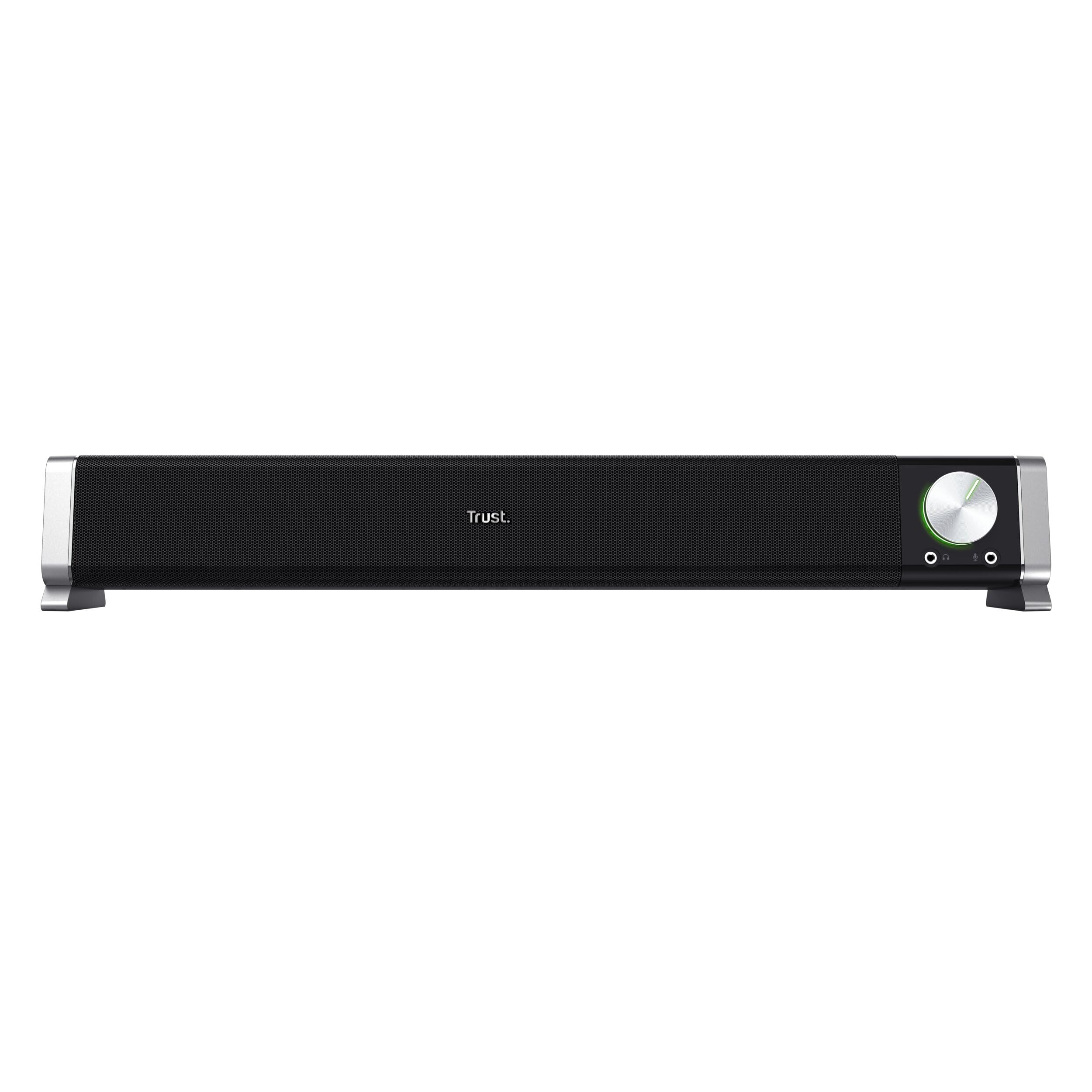 Trust Asto Soundbar 12 W Spitzenleistung (6 W RMS), PC Lautsprecher, USB Betrieb, 3,5 mm AUX Anschluss, Stereo Soundsystem, Computer Boxen für PC, Laptop, Monitor, TV, Musik, Audio - Schwarz
