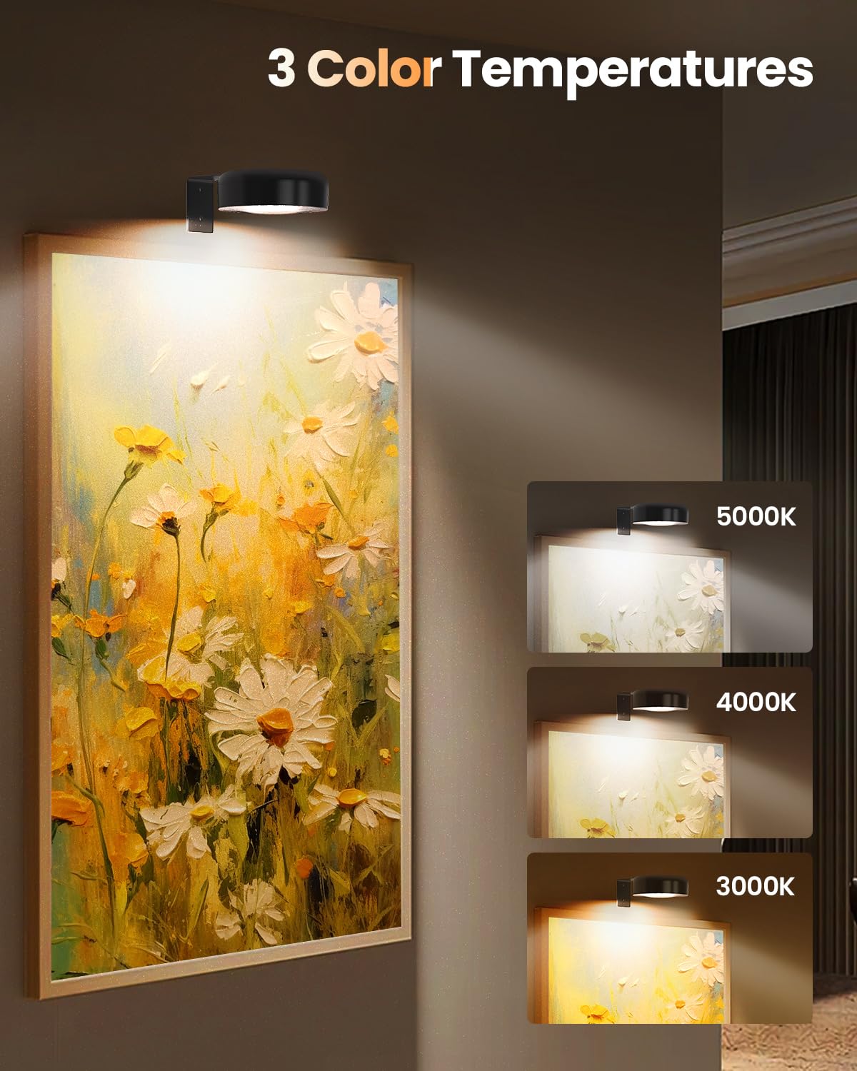 UNIWA Picture Lights for Wall, Mothers Day Gifts, Rechargeable Light with Remote, 3 Modes Lighting Art Display Magnetic Lamp for Frame Painting, Dimmable Timer Wireless Wall Sconce Decor