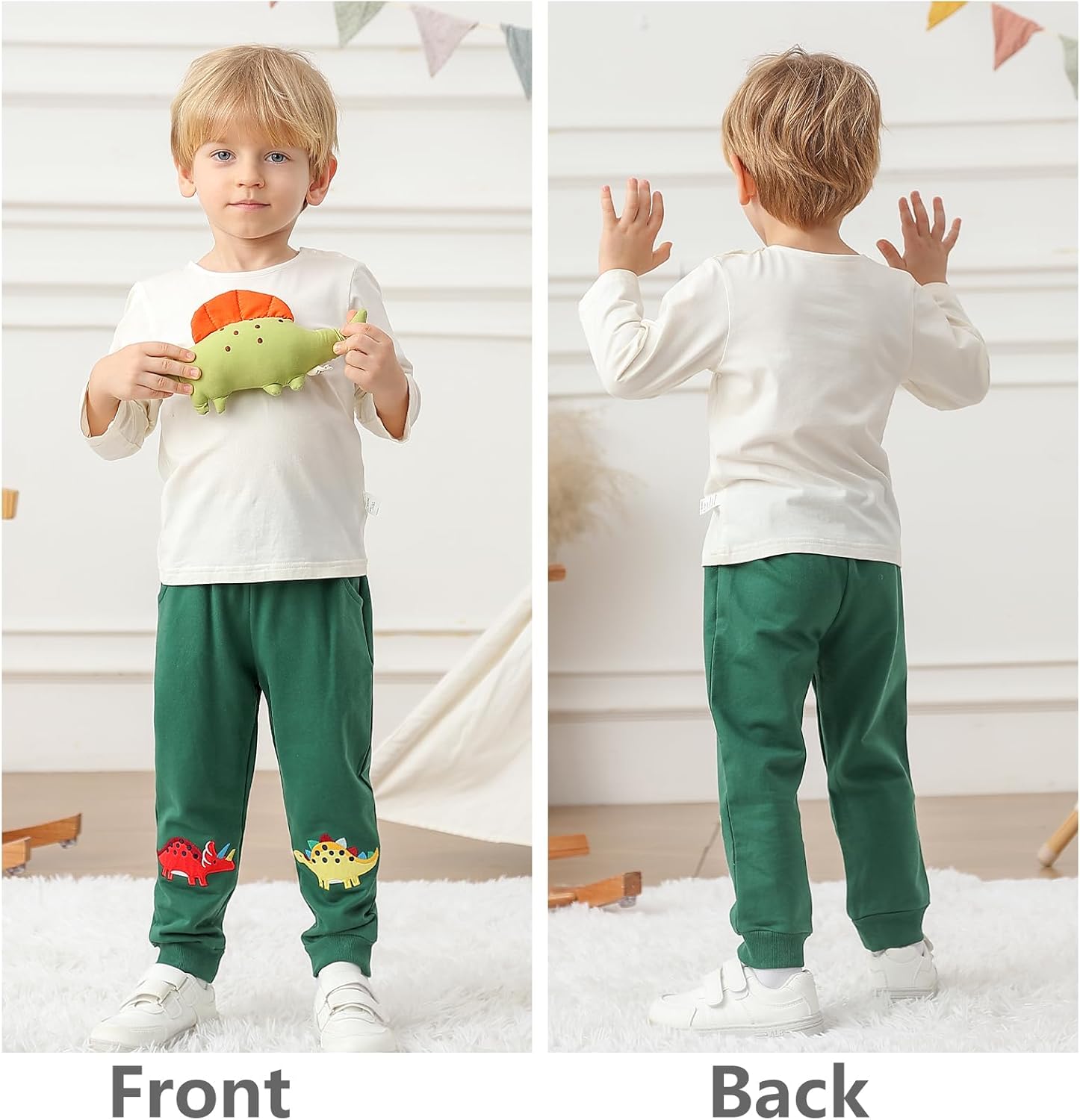 GFQLONG 3 Pack Baby Boy Drawstring Elastic Sweatpants,Toddler Cotton Dinosaur Active Jogger Pants with Pockets - Image 7