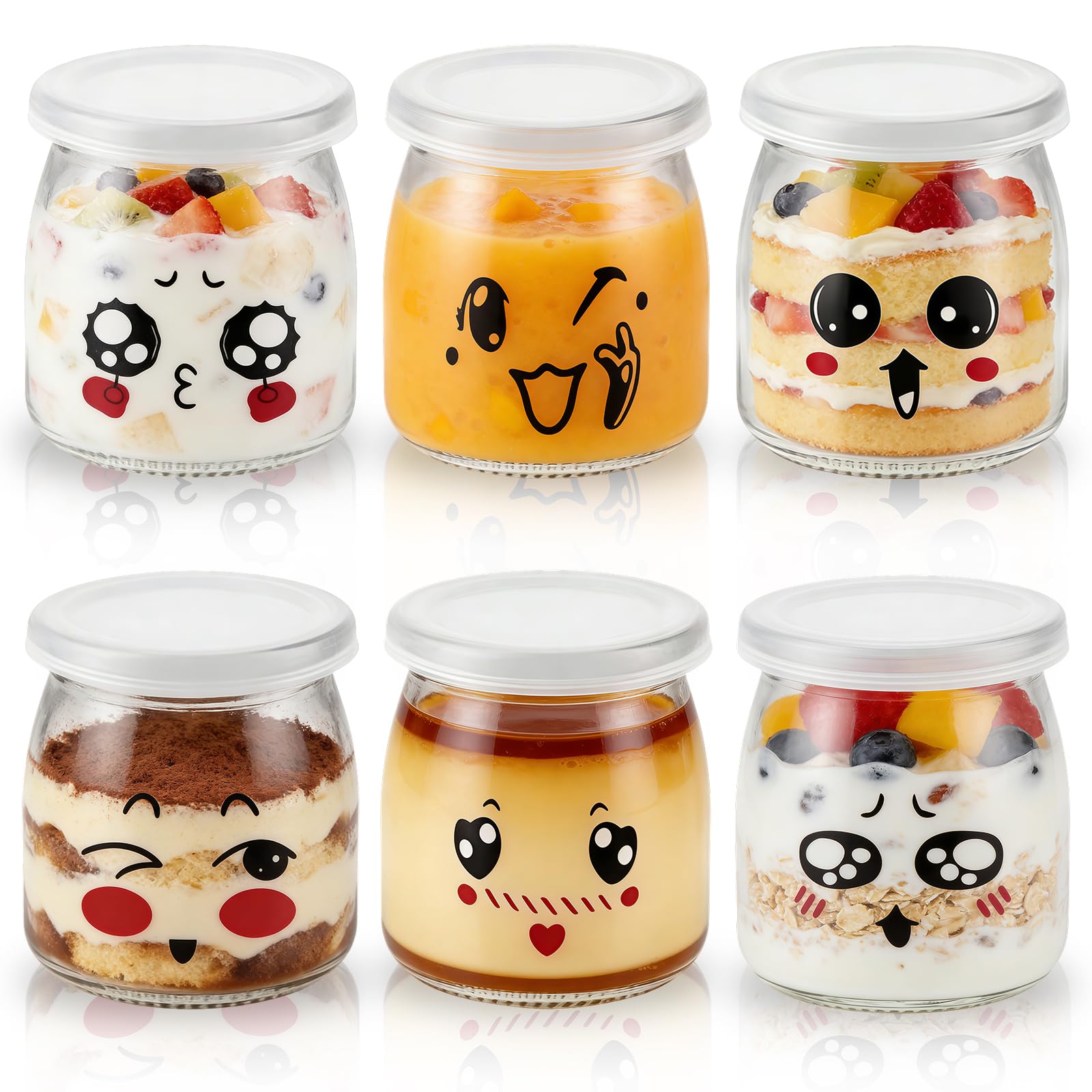 Meetoz Transparent 6Pcs 200Ml Pudding Glass Bottle,Yogurt Glass Jars With Plastic Lid,Mini Cup Small Glass Bottles For Yogurt Making, Pudding, Milk, Jelly