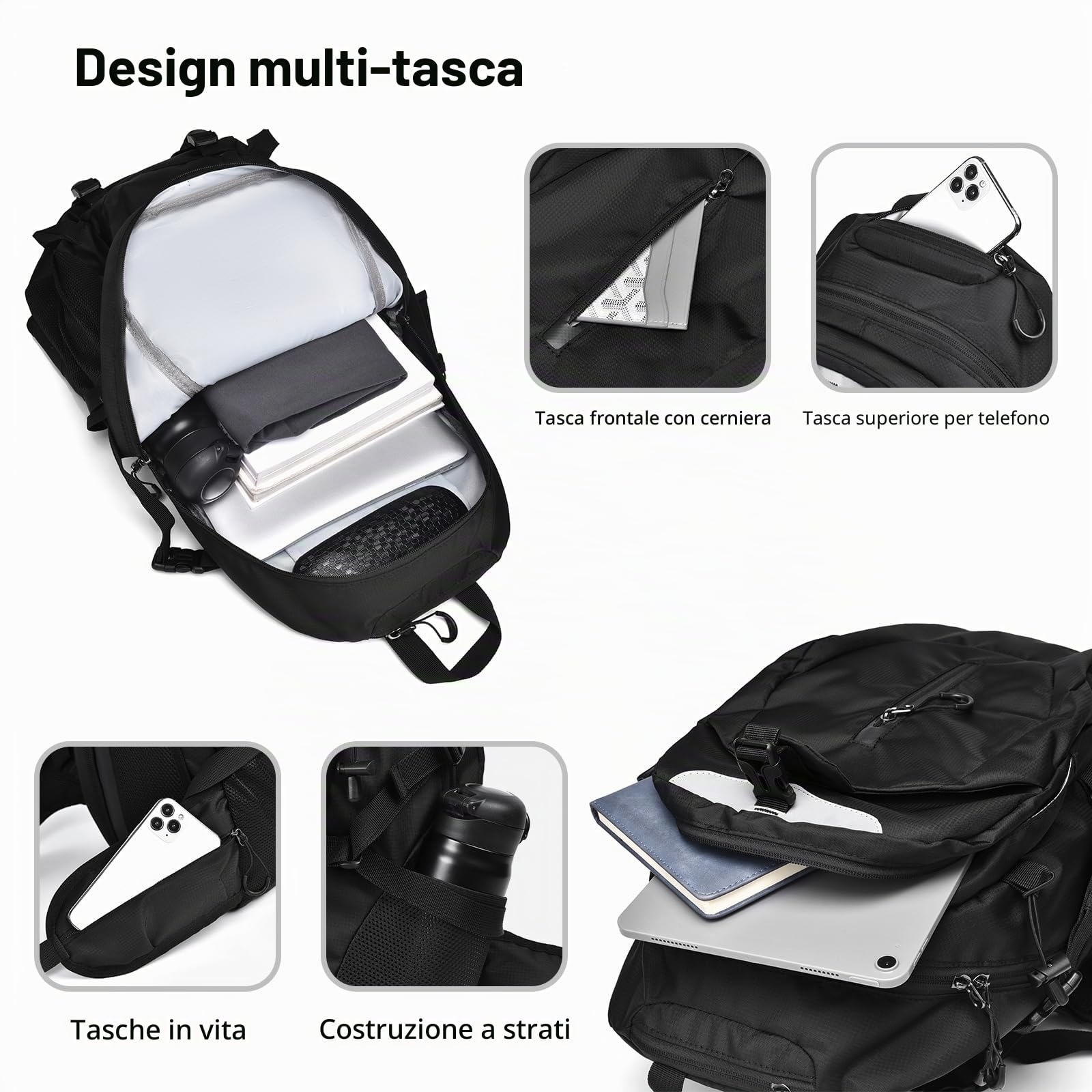 Zaino da Trekking Zaino Impermeabile 20L Grande Zaini Hiking Backpack per Donna Uomo Campeggio Arrampicata Viaggio Sport Verde