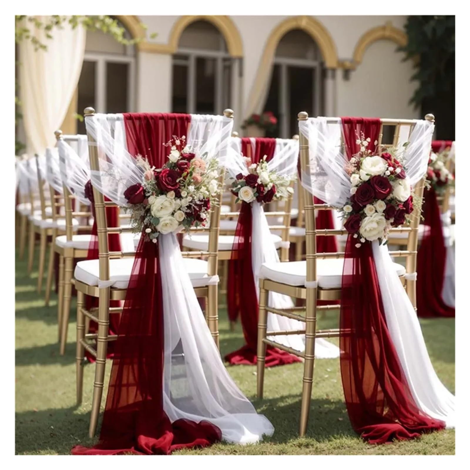 Stuhlschleifen 24Pcs Chiffon Stuhl Schärpen Hochzeit Stuhl Abdeckungen Ribbon Party Gang künstliche Blume Stuhl Abdeckung Hotel Bankett Dekor(Burgundy)