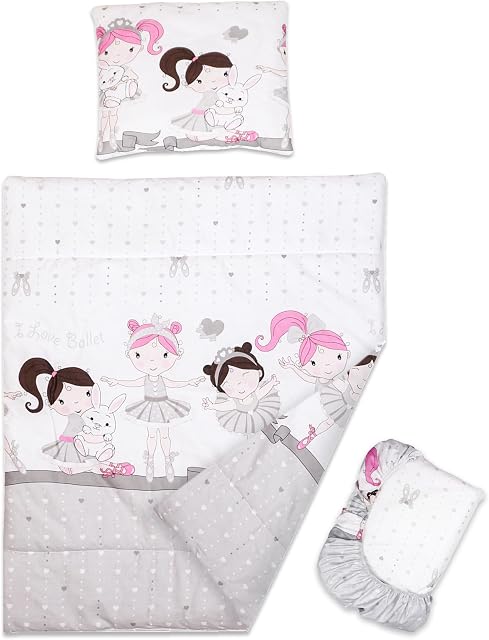 3 piece set Duvet Cover Pillowcase and Fitted Sheet for Swinging 90x40 cm Baby Crib Cradle (Grey Dancer)