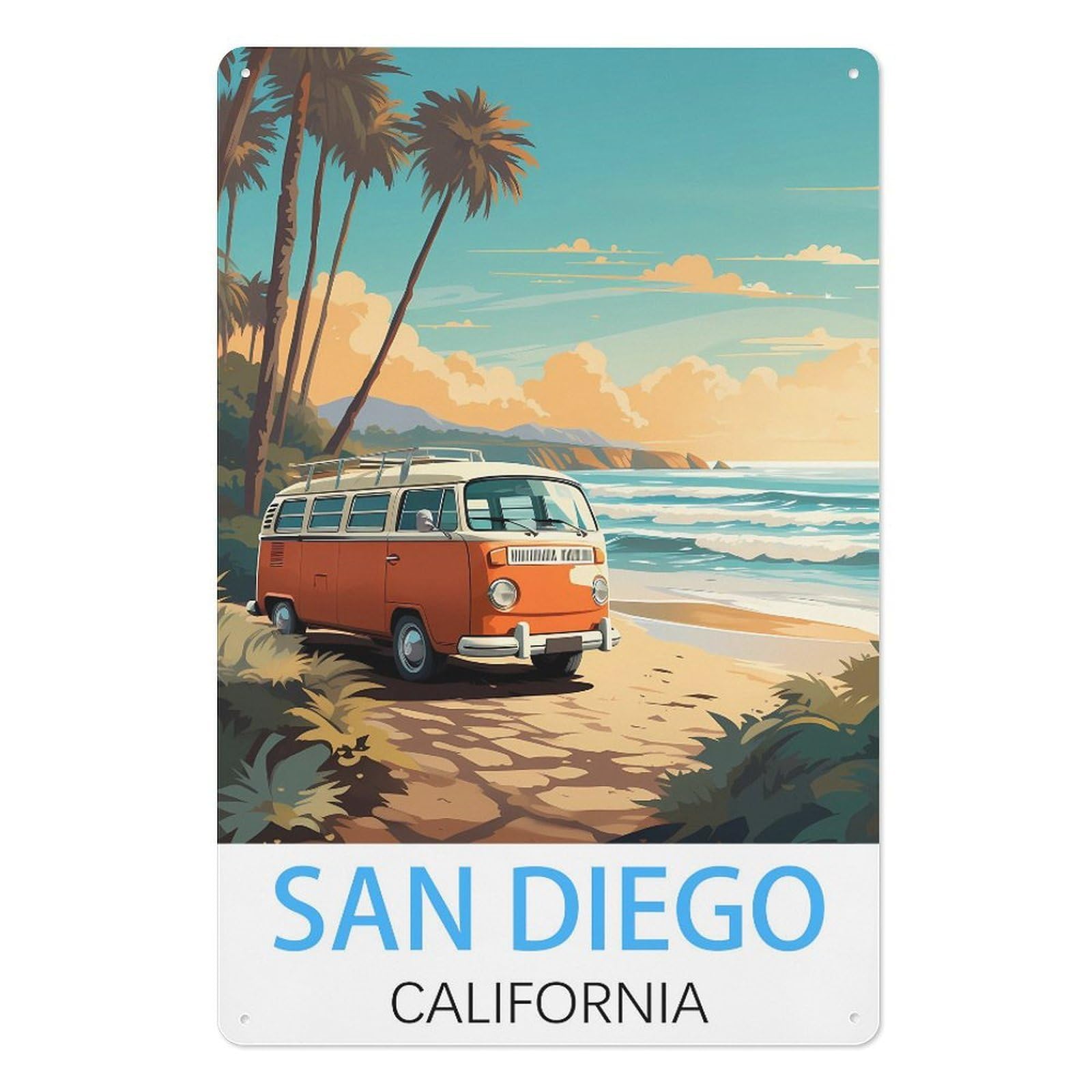 San Diego California Vintage Travel Poster Vintage Tin Sign 08x12inch(20x30cm) Wall Art for Home Office Bedroom Living Room Cafes Wall Decor
