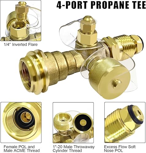 Miniatura 3 de Kit de 4 puertos de latón propano con manguera trenzada de acero inoxidable de 5 pies y 12 pies, el kit de adaptador de T permite la conexión entre