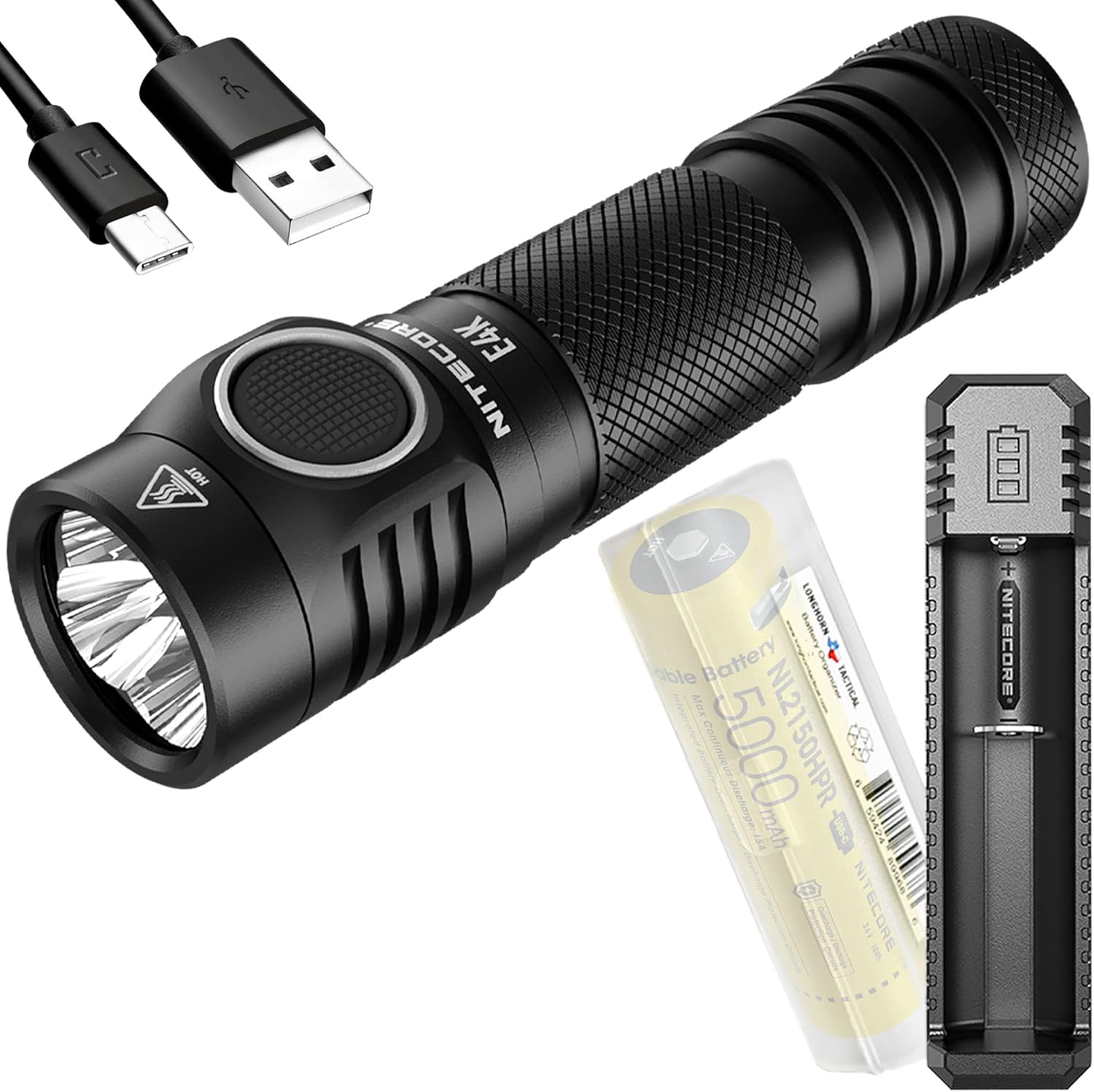 Nitecore E4K 4400 Lumen EDC Rechargeable Flashlight with UI1 USB Charger and LumenTac Organizer