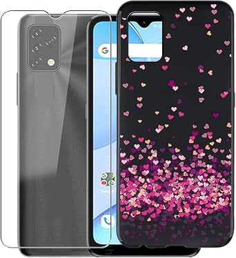 Case for Umidigi Power 5S 6.53", with [ 1 x Tempered Glass Protective Film], KJYF Black Soft Silicone Protective Cover Bumper Shockproof Phone Case for Umidigi Power 5S - Red Heart