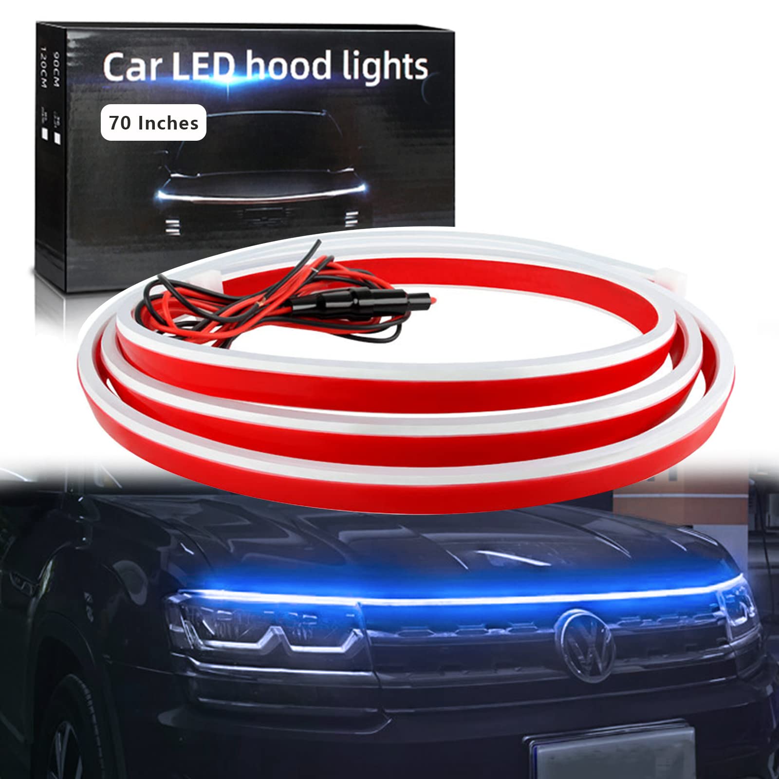 Car Hood Light Strip 180CM White Exterior Car LED Strip Lights for Hood Flexible Waterproof Dynamic Scan DC12V Daytime Running Lights for Cars, SUVs, Trucks — view 12