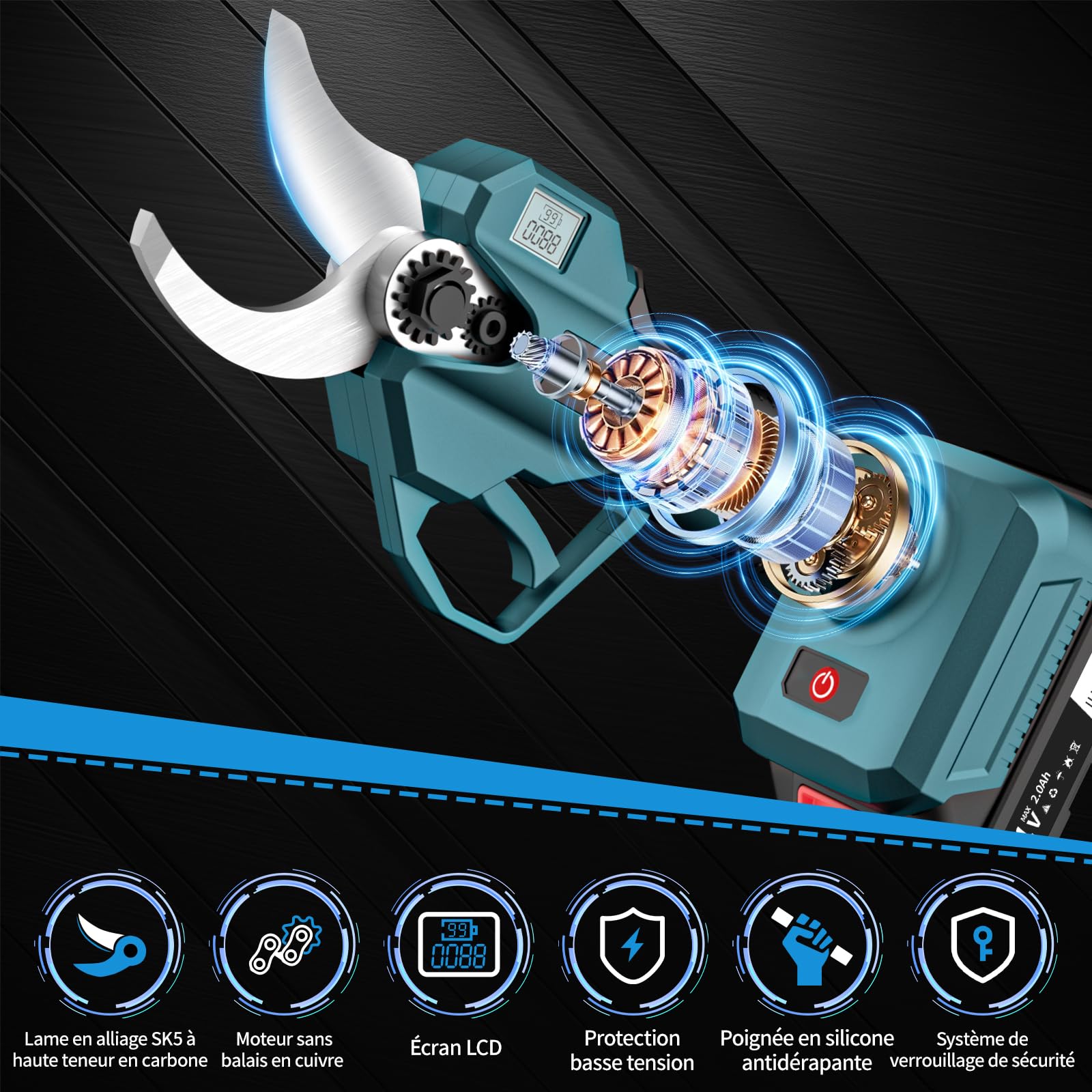 Sécateur électrique 40 mm compatible Makita 18V, moteur sans balais, écran LCD, pour branches et arbres fruitiers