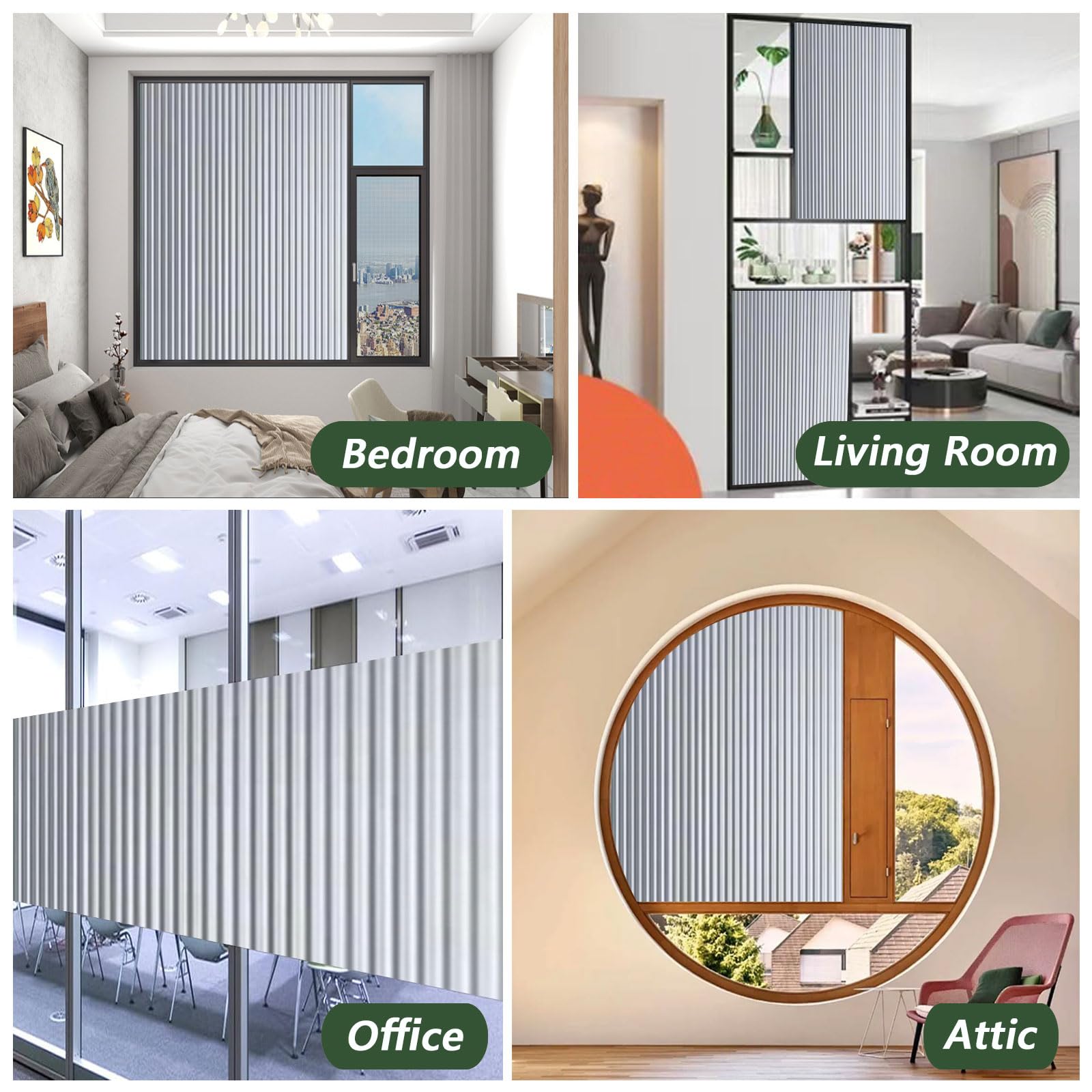 Pellicola Privacy Finestre 100 x 340 cm Statica e Senza Colla, Protezione Termica Pellicola Adesiva per Vetri per Doccia Ufficio Bagno, Chang Hong 2