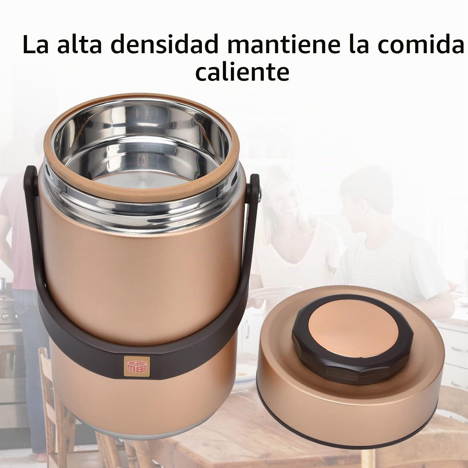 Jenngaoo Tarro de Comida Bento Box al Vacío de 2300ml, Termo de Almuerzo Aislado al Vacío de Acero Inoxidable 304 de 3 Niveles, Contenedor de Almuerzo para Adultos para Comida Fría o Caliente(Oro)