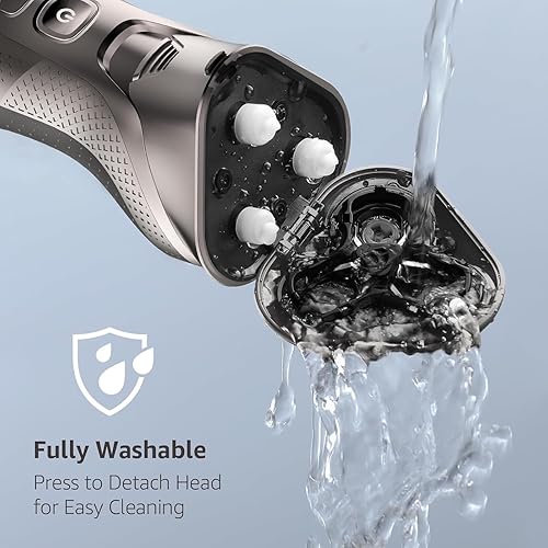 Miniatura 5 de Maquinilla de afeitar eléctrica para hombres, afeitadora recargable, impermeable, húmedo, seco, inalámbrica, velocidades ajustables, con recortador
