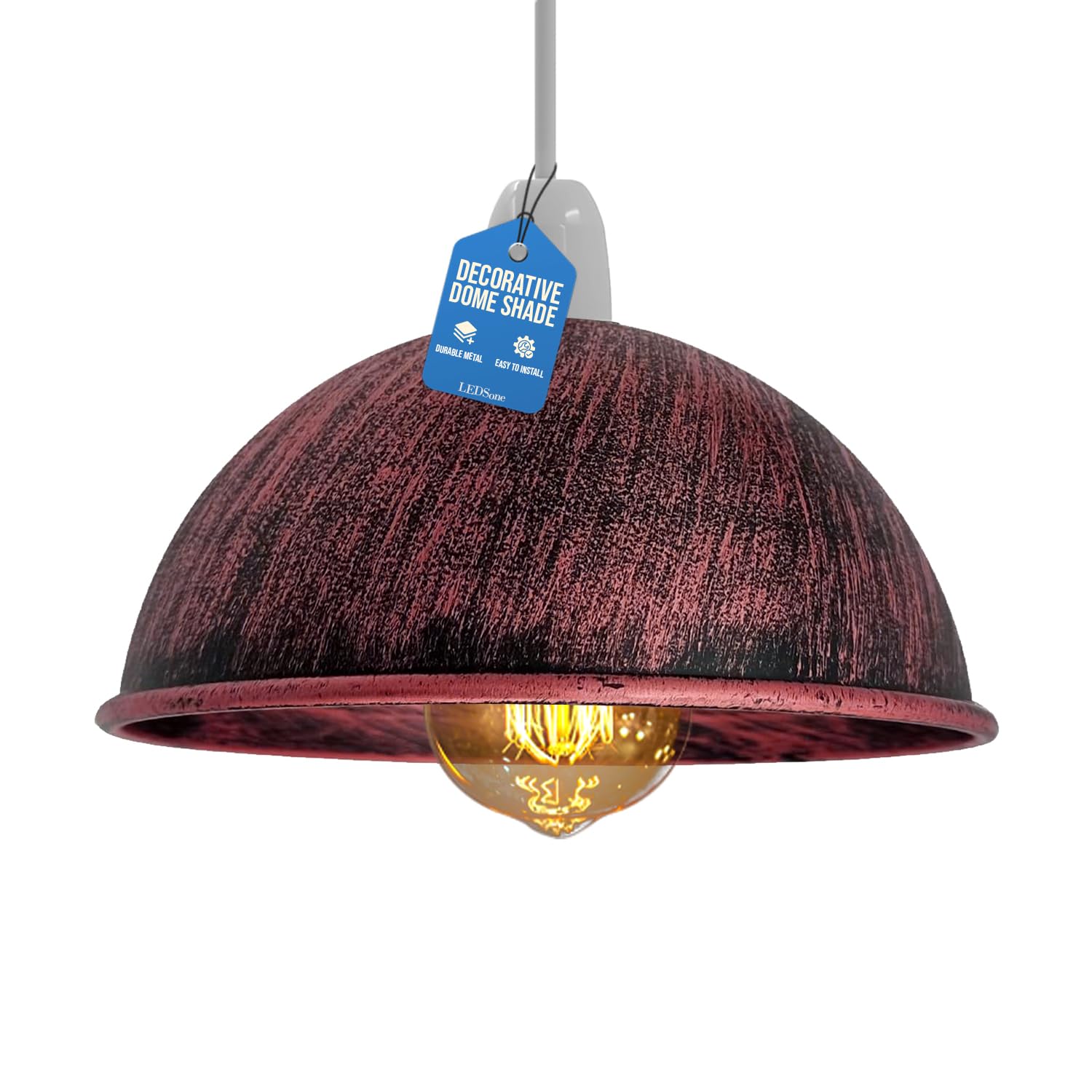 Vintage Rustic Red Dome Pendant Lamp Shade 21cm Ceiling Light Shade Easy Fit E27 Industrial Lampshade for Kitchen Island Dining Room — image 1