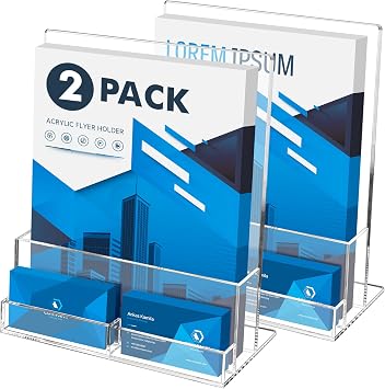 BEYGORM Acrylic Flyer Holder with Business Card Holder for 400 Flyers, 2 Pack Clear Stands for Display, Brochure Holder for Trade Show, Pamphlet, Magazine, Literature, Booklets