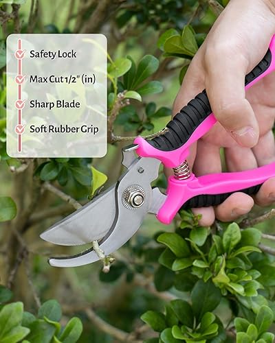 Miniatura 4 de Herramientas de jardinería rosadas, juego de herramientas de jardín para mujeres, kit de jardinería de 5 piezas para mujer con bolsa de jardín