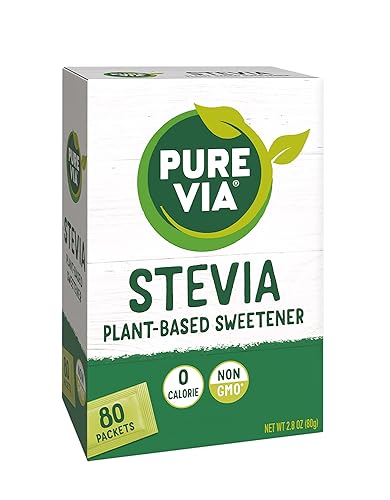 Miniatura 3 de PURE VIA Paquetes de edulcorantes de stevia, sustituto del azúcar, edulcorante natural, paquetes de edulcorantes naturales sin calorías, 80 unidades