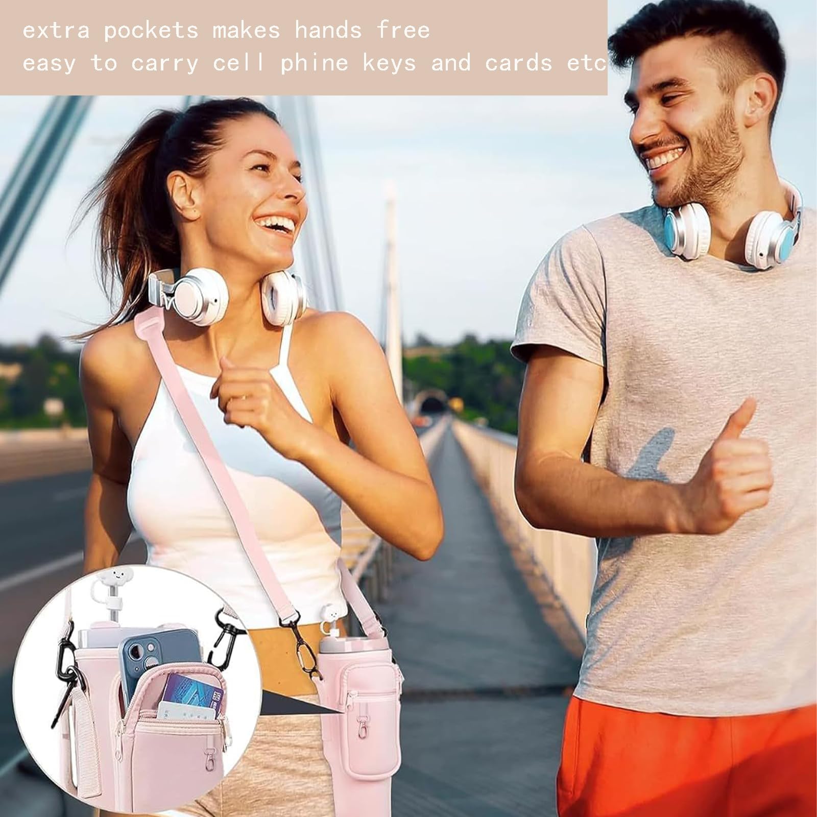 GOEWY Borsa portabottiglie per Stanley da 1180 ml, con tasca per telefono, porta bottiglia d'acqua con tracolla, in neoprene, per accessori Stanley Cup