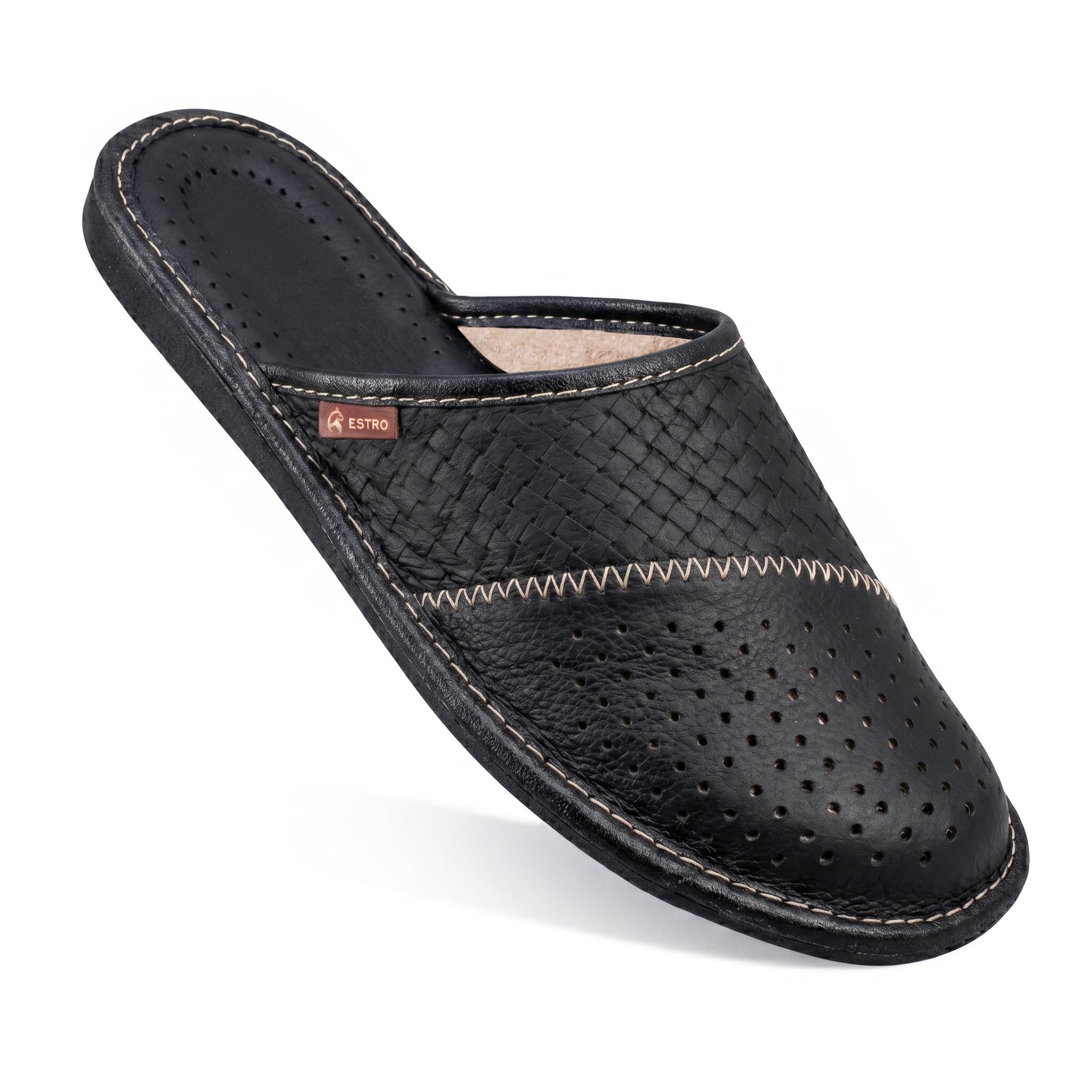 ESTRO Chaussons Hommes Pantoufle Chausson Homme Cuir Mules Pantoufles M55