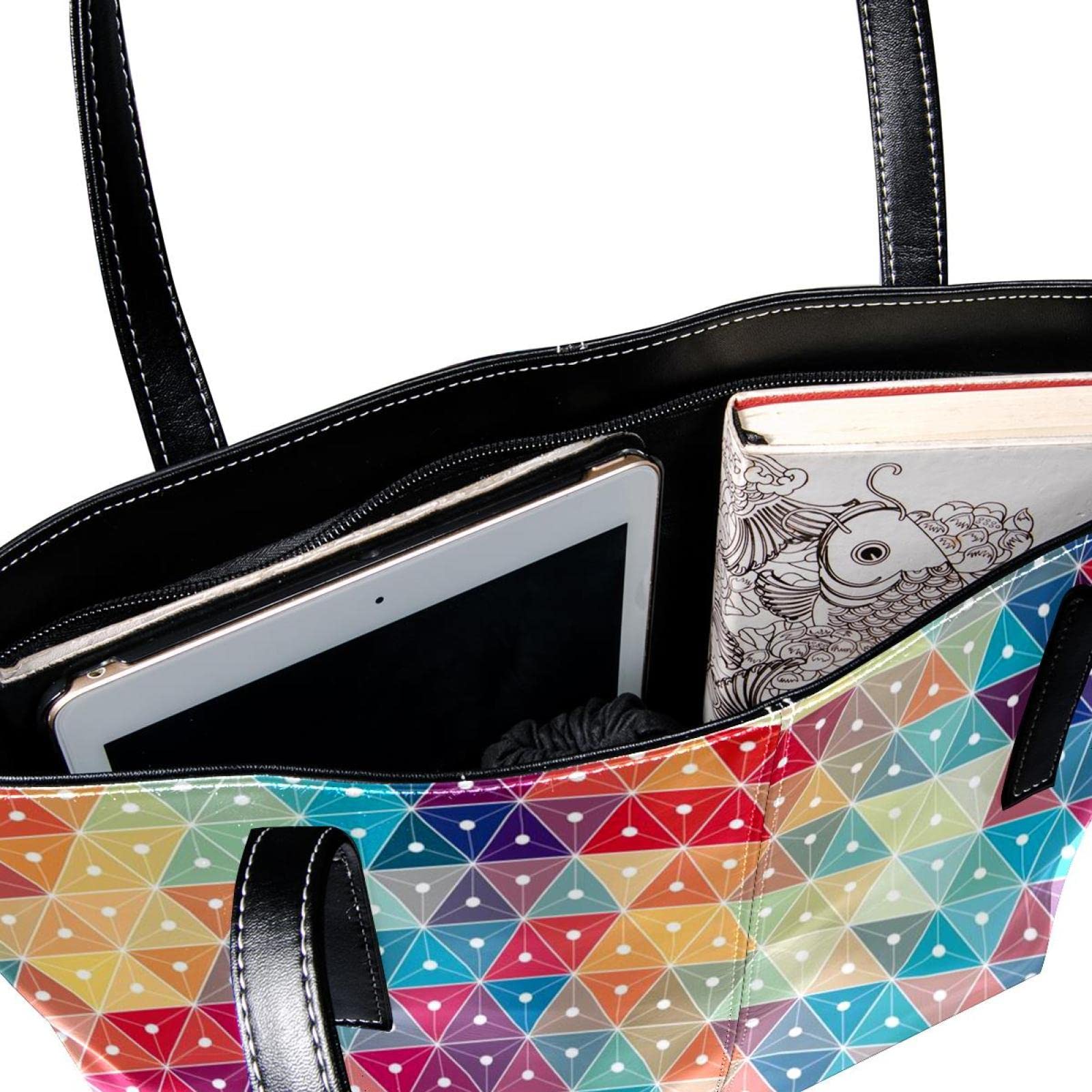 Bolso de mano de piel sintética con diseño geométrico de mosaico triángulo colorido personalizado, Varios colores