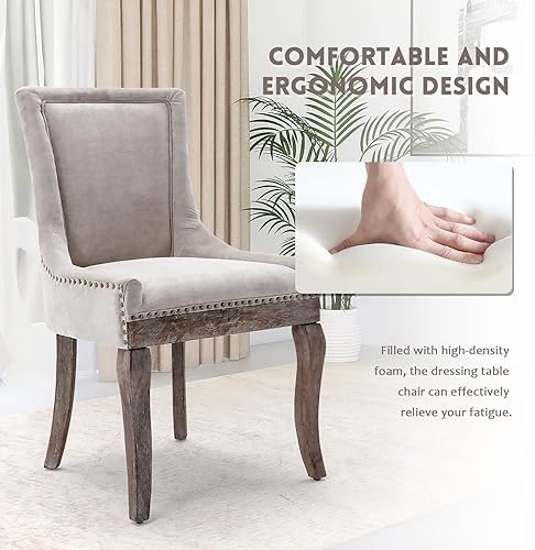 Miniatura 4 de JETEAGO Juego de 2 sillas de comedor, sillas tapizadas de cocina y comedor, sillas de tela gruesa con patas de madera maciza de tonos neutros,