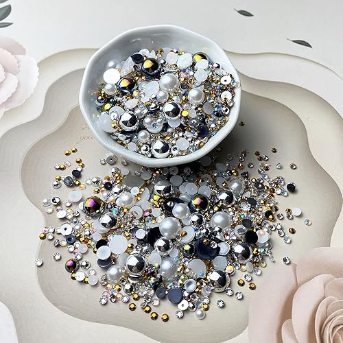 Miniatura 3 de 176oz de diamantes de imitación de resina de parte trasera plana perlas medias redondas de tamaño mixto 0118in a 0394in diamantes de imitación de