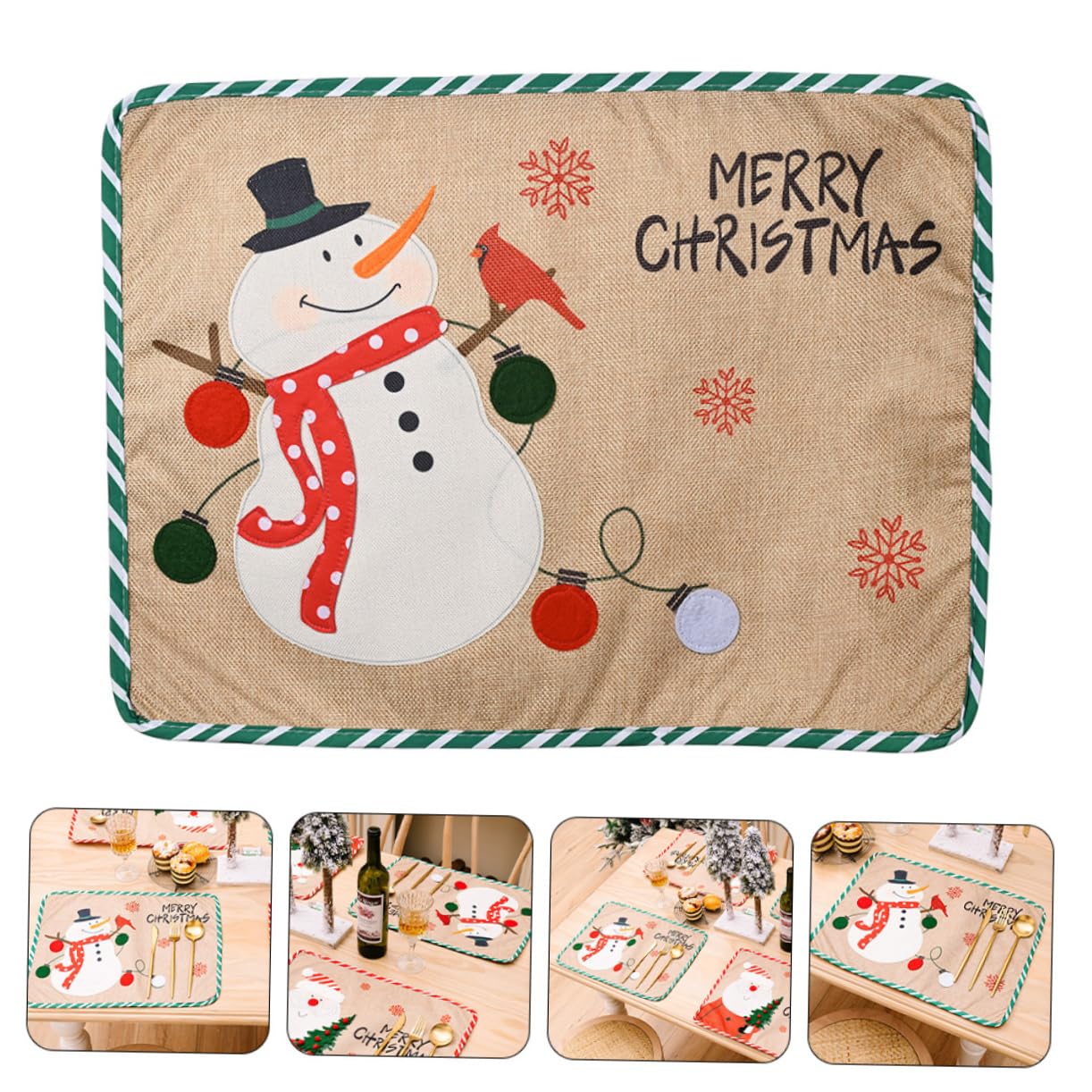 TOPBATHY 4 Piezas Decoración navideña Posavasos navideños Christmas Tablecloth Christmas Decor manteles de Santa Claus Mantel de Navidad decoración de la Mesa del hogar tapete de Mesa Tela