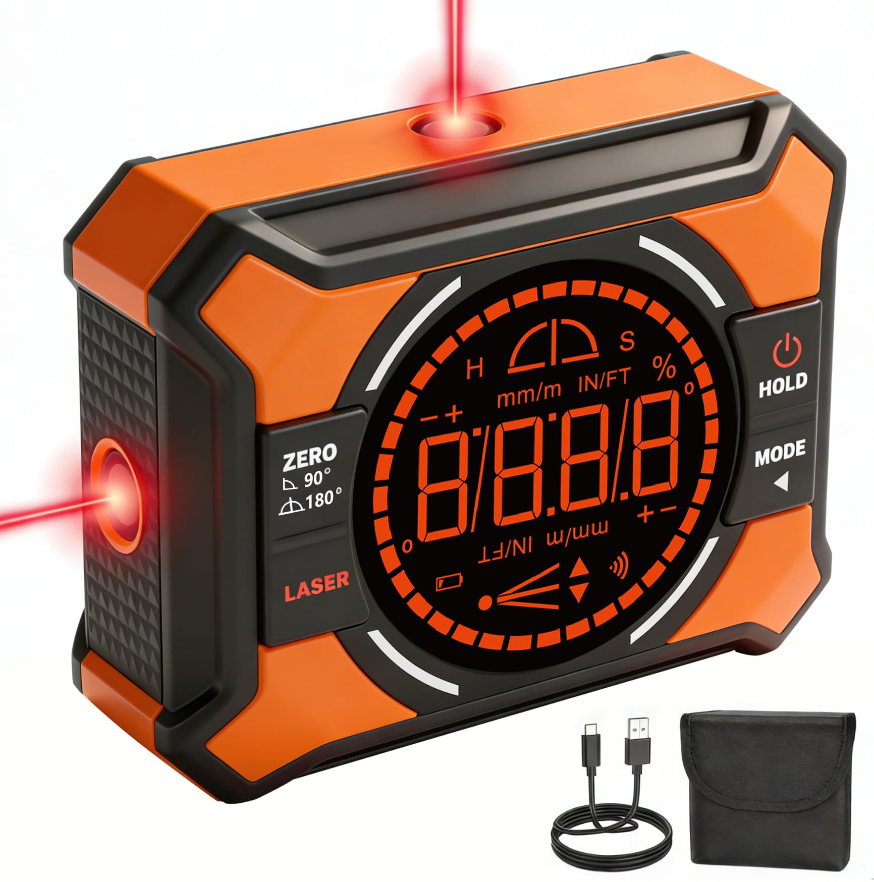 Digital Magnetic Angle Gauge with Laser, 3-in-1 Mini Laser Angle Finder, Rechargeable Digital Level with Backlit Display, Inclinometer Protractor for Woodworking, Table Saw, Picture Hanging