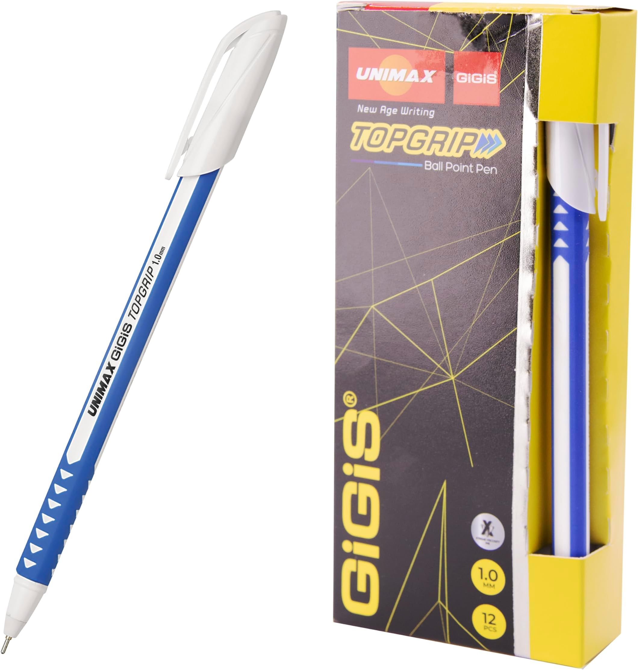 GiGiS Unimax Top Grip Ball Pen 12-Pieces, 1 mm Tip Size Ballpoint pens, Blue