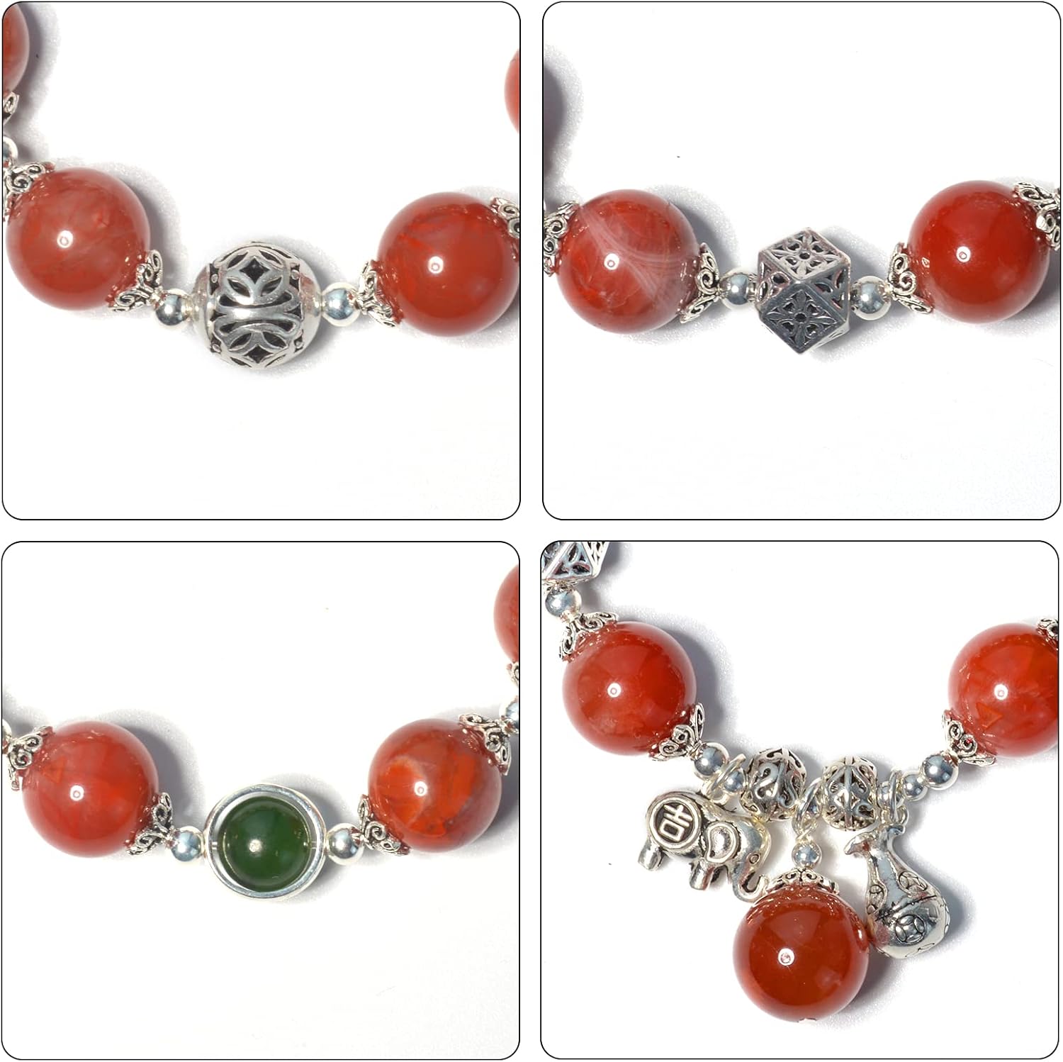 Natural agate stone bracelet,women carnelian bracelet,Green/Yellow/Red 6/12mm Beads silver accessories,Jewelry Healing Bracelets Bring Luck and happyness Prosperity. Mom/Wife/Employee gif